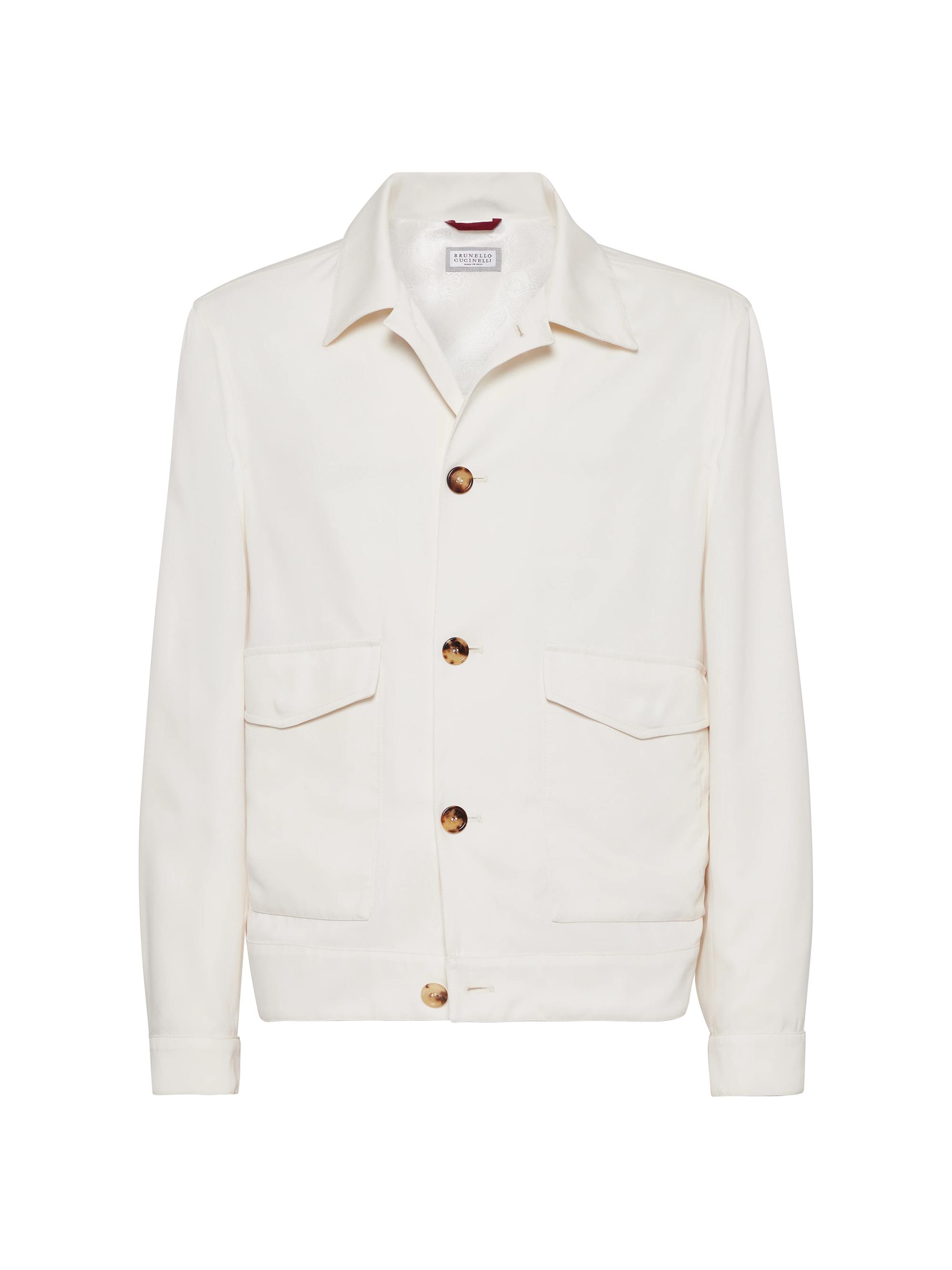 Brunello Cucinelli Men's Délavé Silk Twill Shirt Style Outerwear Jacket - Off White