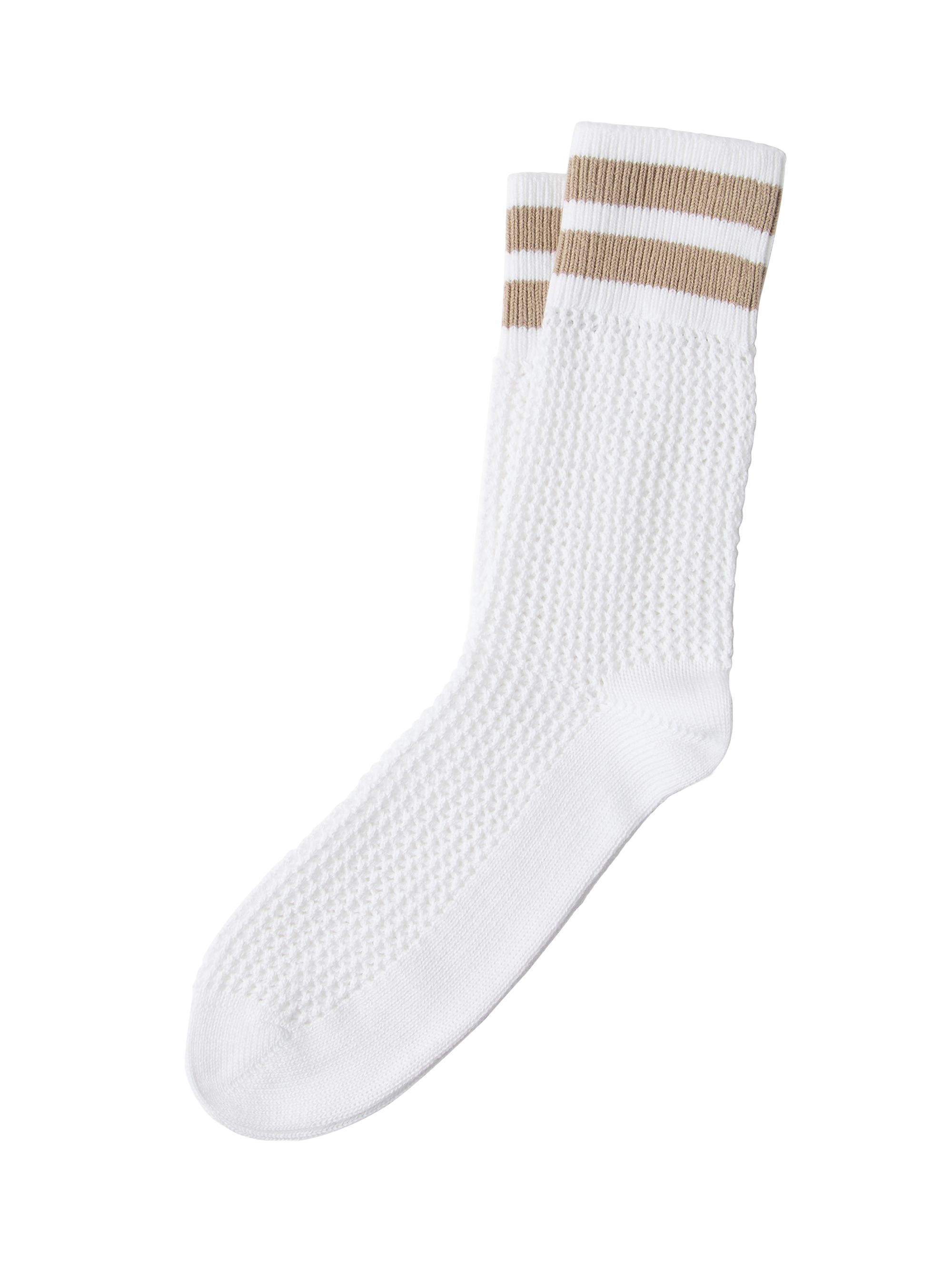 Brunello Cucinelli Women's Cotton Waffle Stitch Knit Socks - Beige White