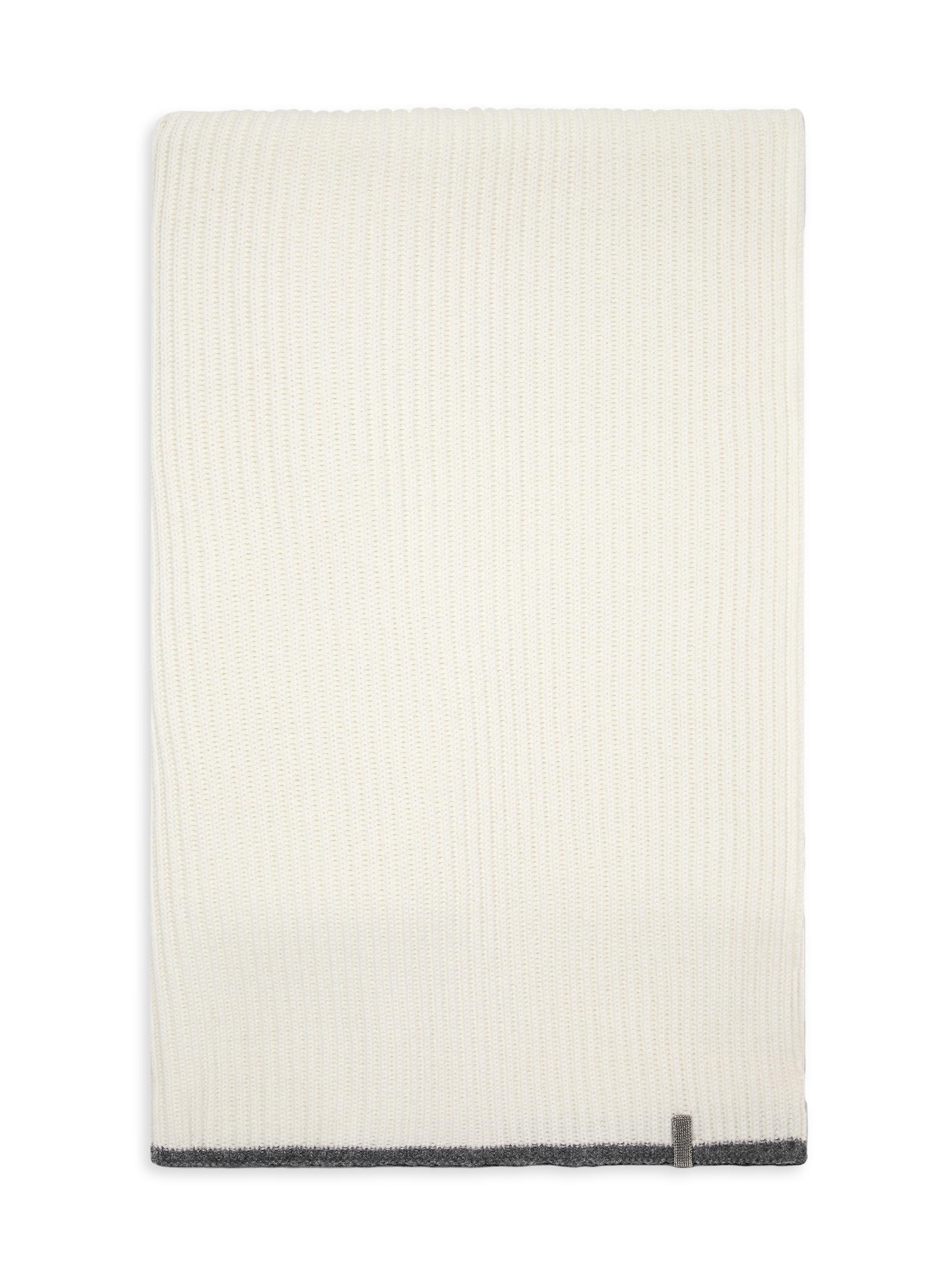 Brunello Cucinelli Women's Cashmere English Rib Knit Scarf with Monili - Fog