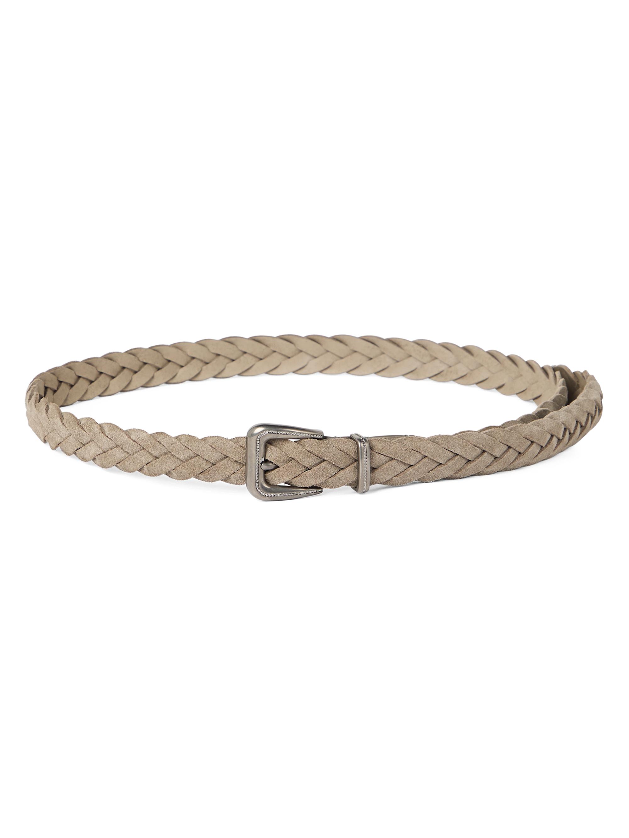 Brunello Cucinelli Women's Braided Leather Belt with Monili - Light Grey