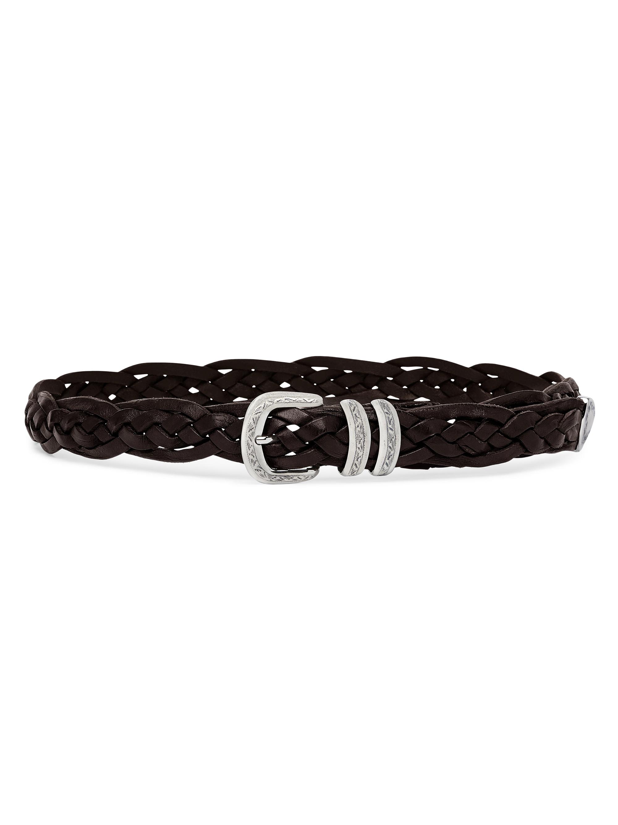 Brunello Cucinelli Men's Braided Calfskin Belt with Detailed Buckle and Tip - Brown