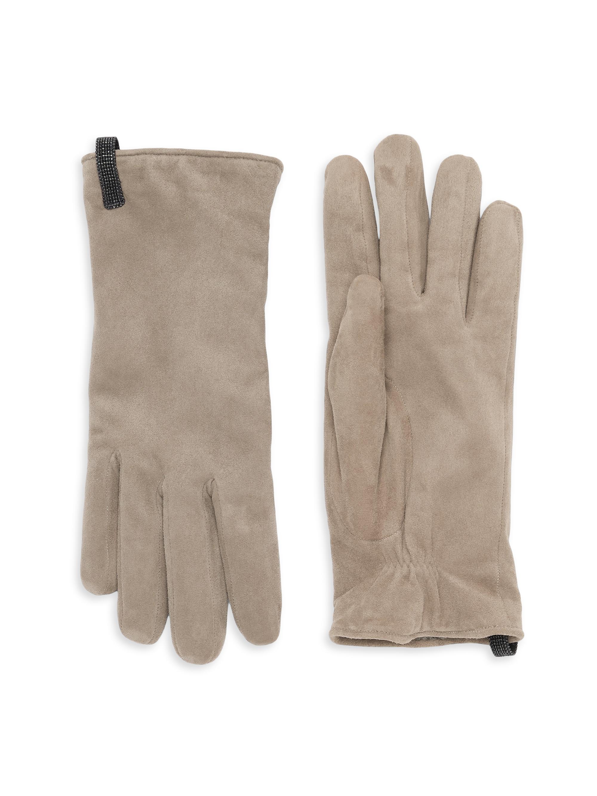 Brunello Cucinelli Women's Suede Gloves with Monili - Light Grey