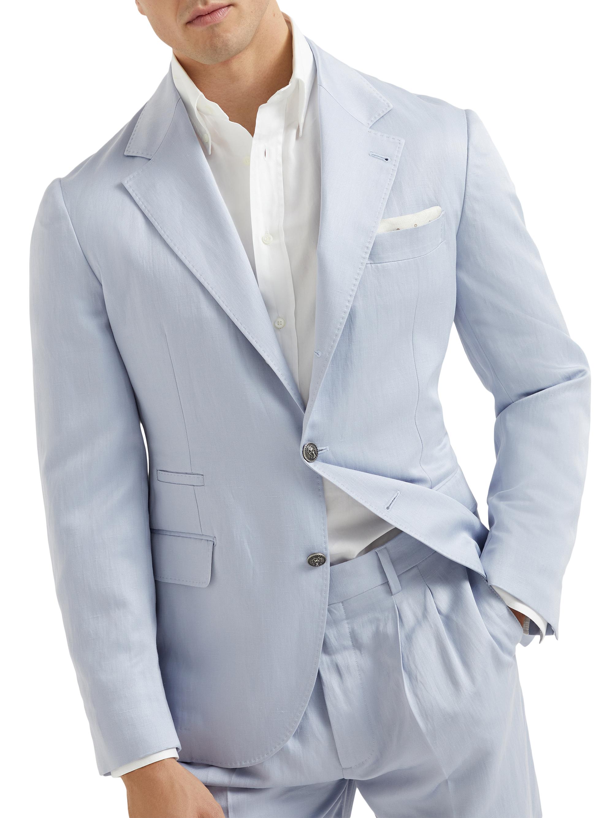 Brunello Cucinelli Men's Deconstructed Blazer with Metal Buttons - Light Grey