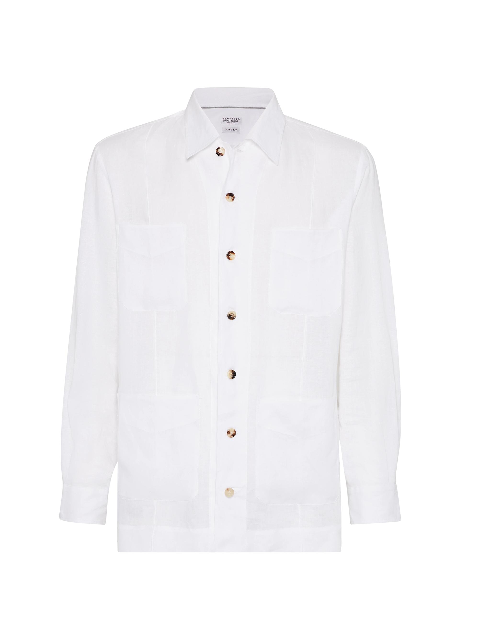 Brunello Cucinelli Men's Linen Easy Fit Guayabera - White