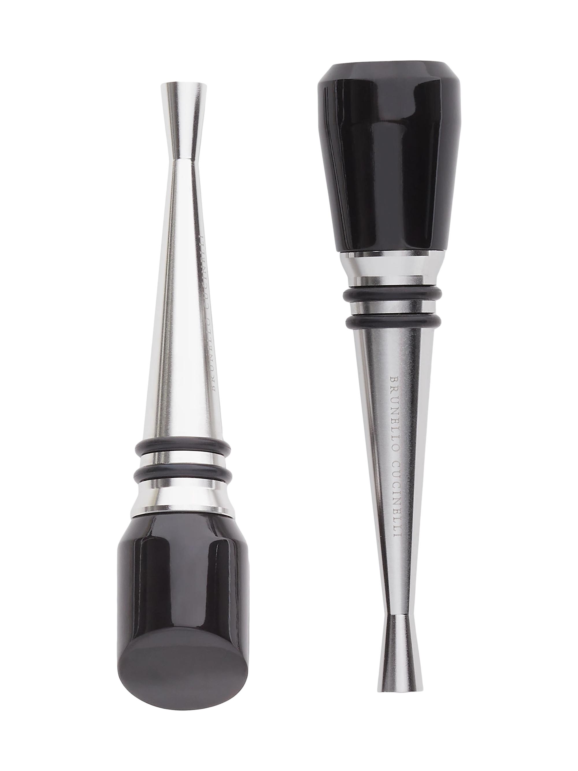Brunello Cucinelli 2 Piece Buffalo Horn and Steel Stopper Set - Black