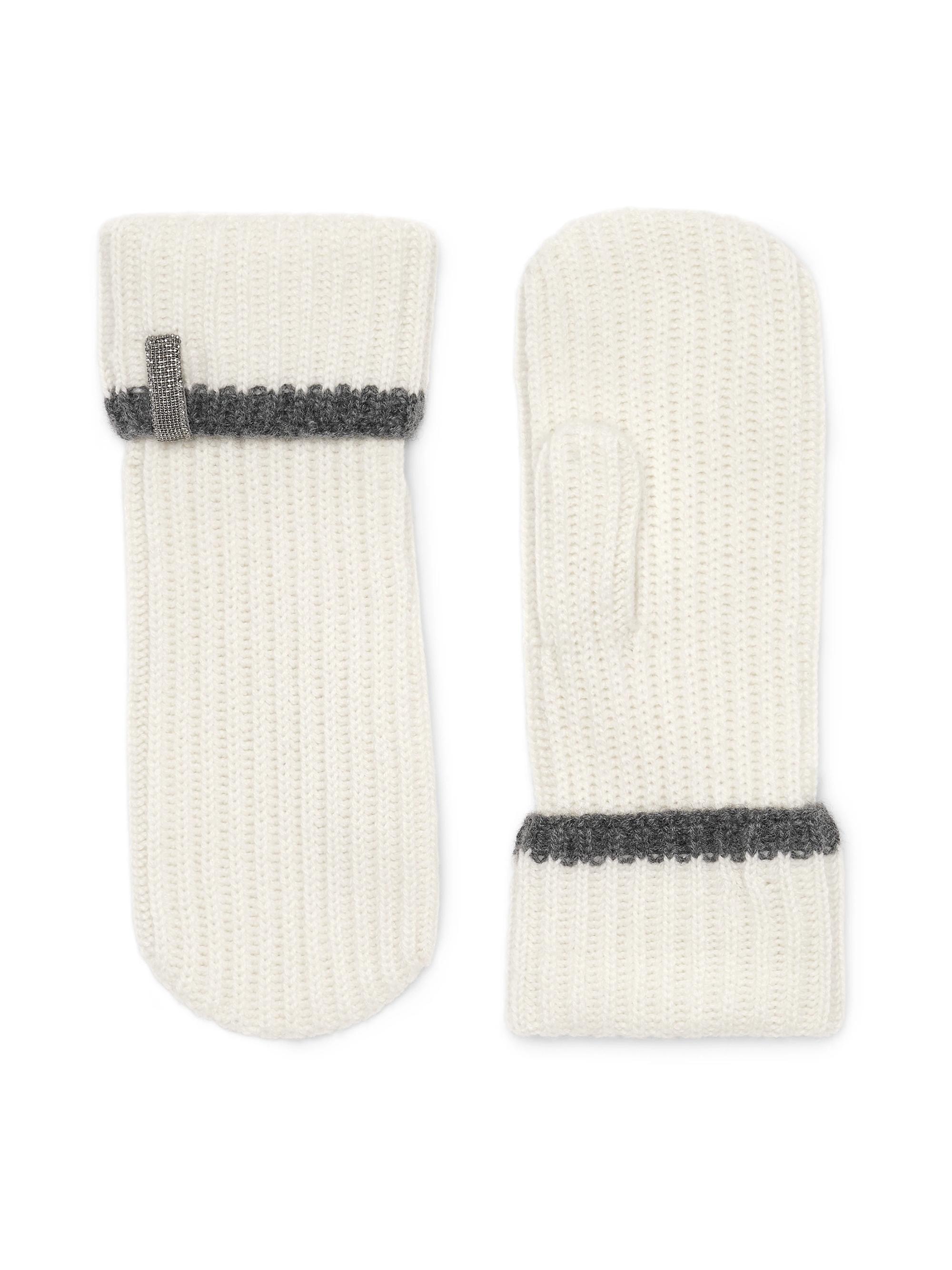 Brunello Cucinelli Women's Cashmere English Rib Knit Mittens with Monili - Fog