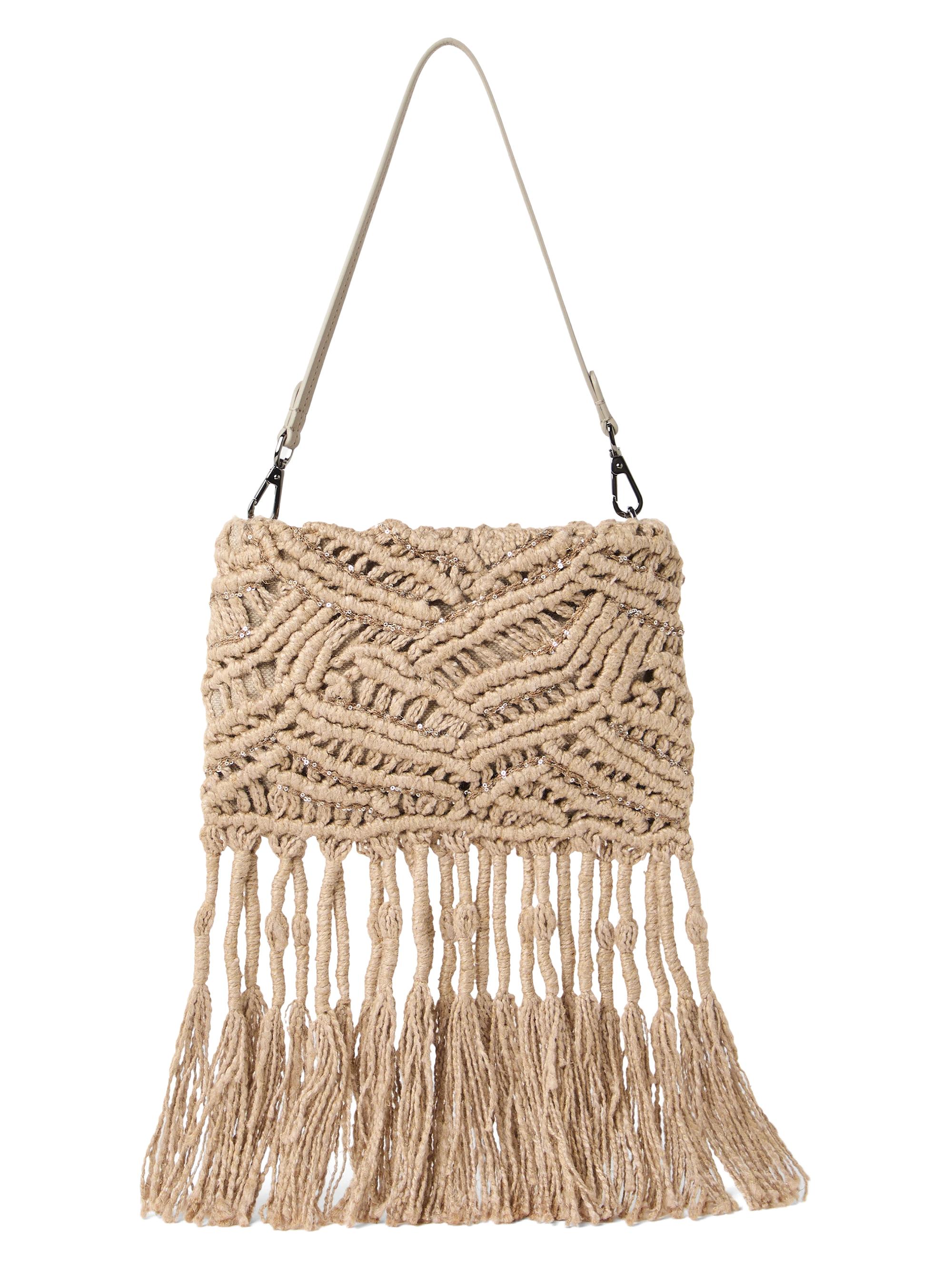 Brunello Cucinelli Women's Handmade Dazzling Macramé Opera Knit Shoulder Bag - Beige