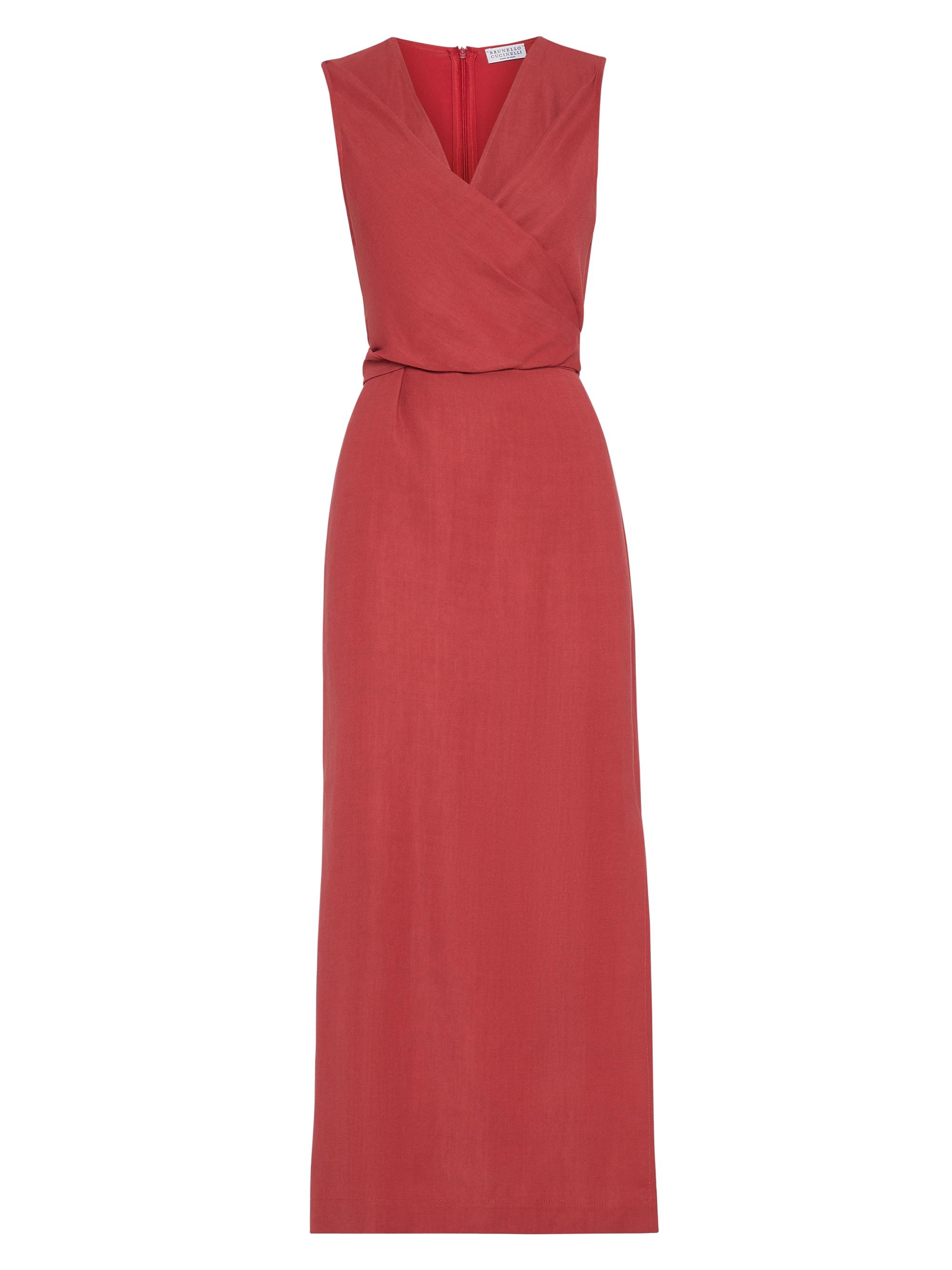 Brunello Cucinelli Women's Viscose and Linen Fluid Twill Wrap Effect Dress - Red
