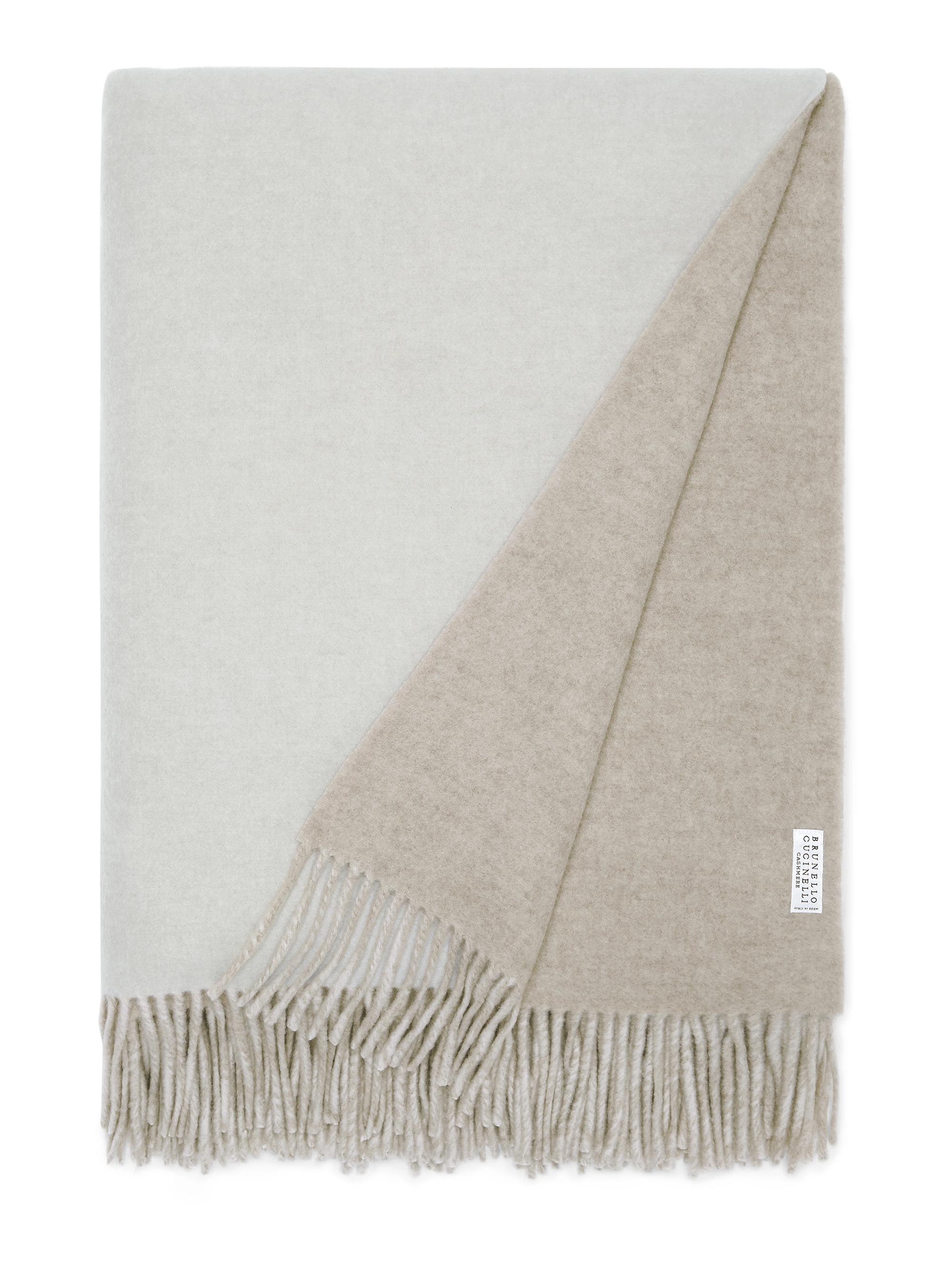 Brunello Cucinelli Cashmere Double Cloth Throw with Border and Fringe - Cool Beige