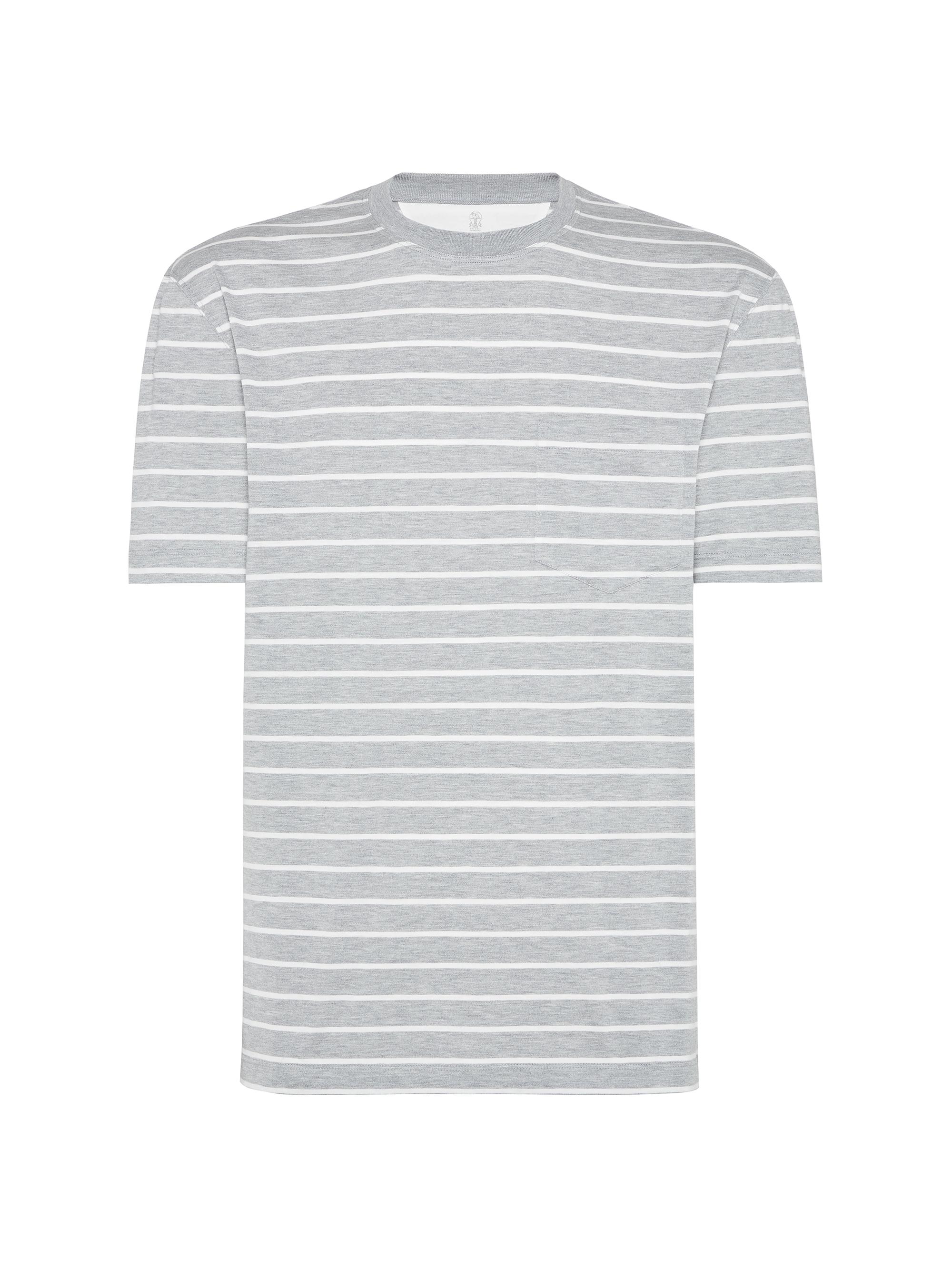 Brunello Cucinelli Men's Silk and Cotton Striped Jersey Crewneck T-Shirt - Grey