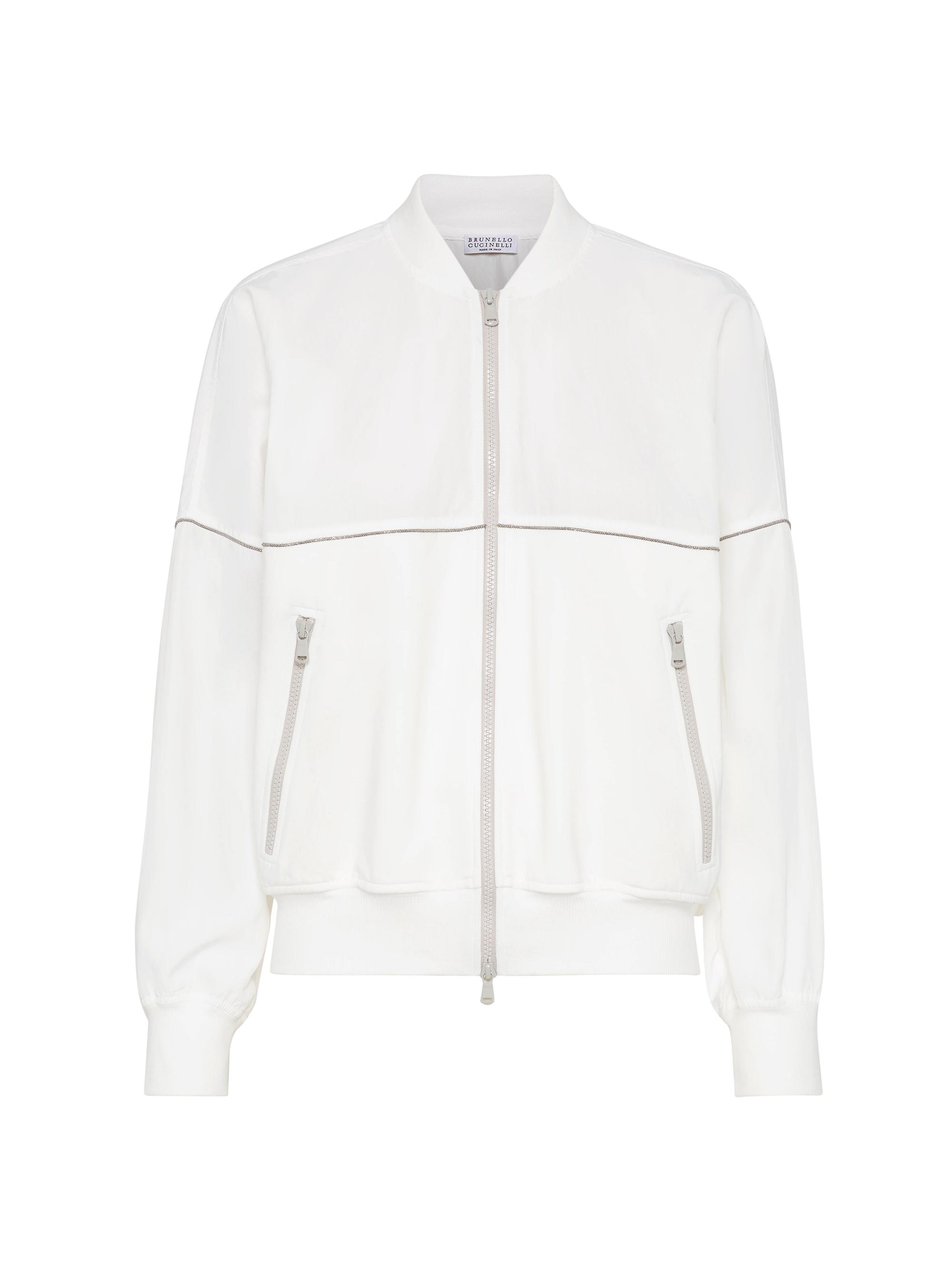 Brunello Cucinelli Women's Paneled Sweatshirt with Zipper and Shiny Trims - White