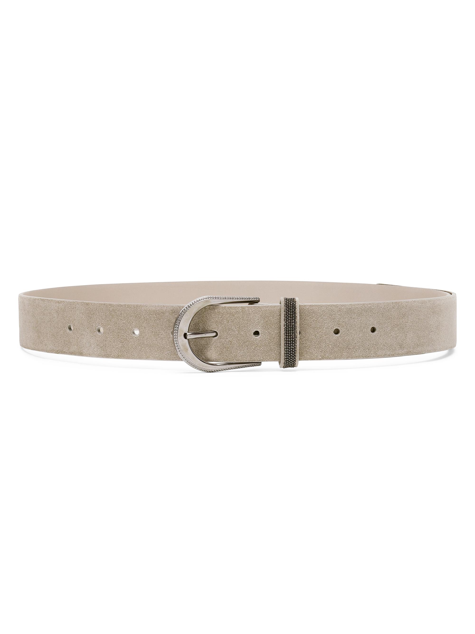 Brunello Cucinelli Women's Suede Belt with Monili - Light Grey