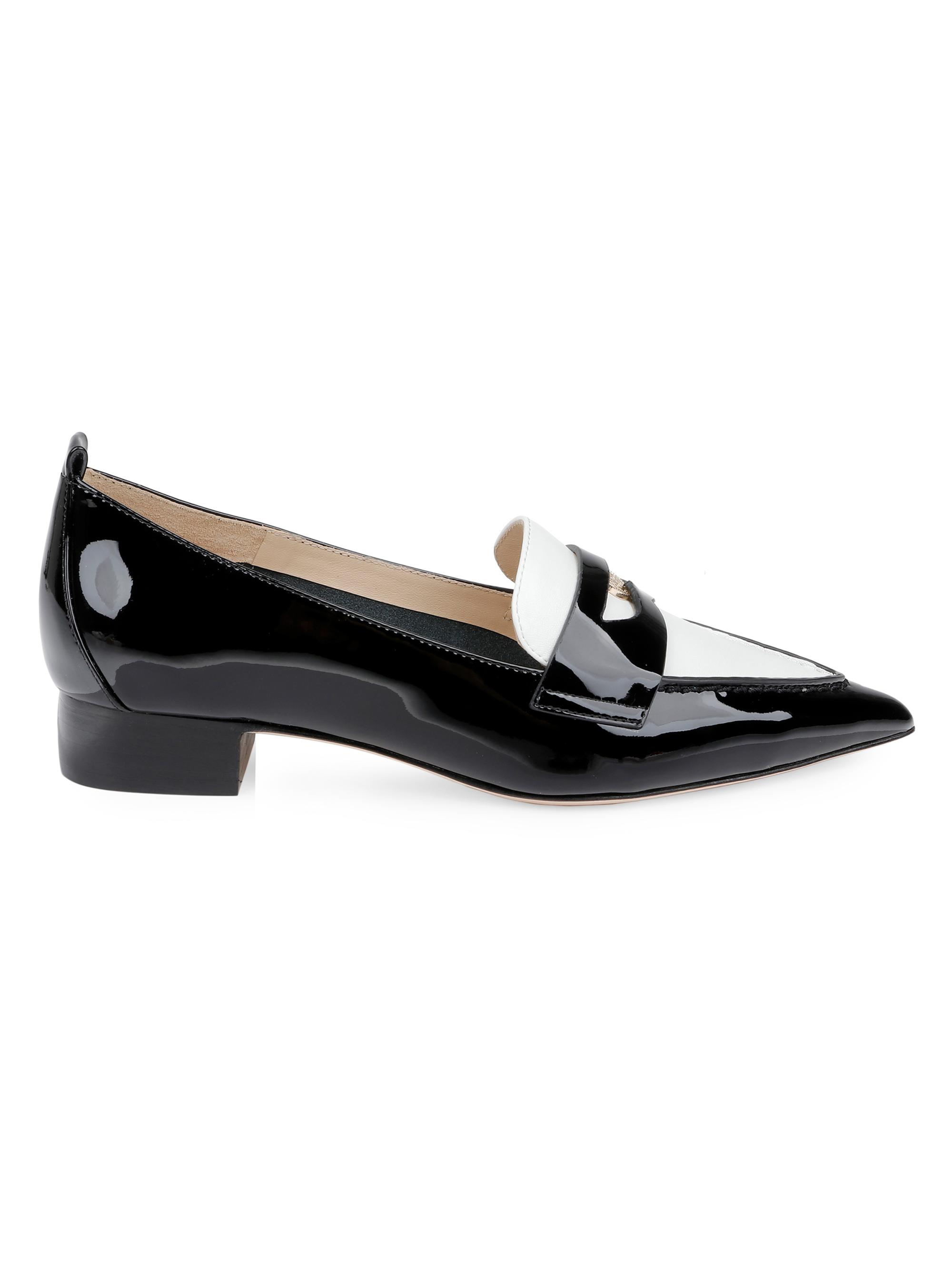 L'AGENCE Women's Maelys Patent Leather Penny Loafers - Black White