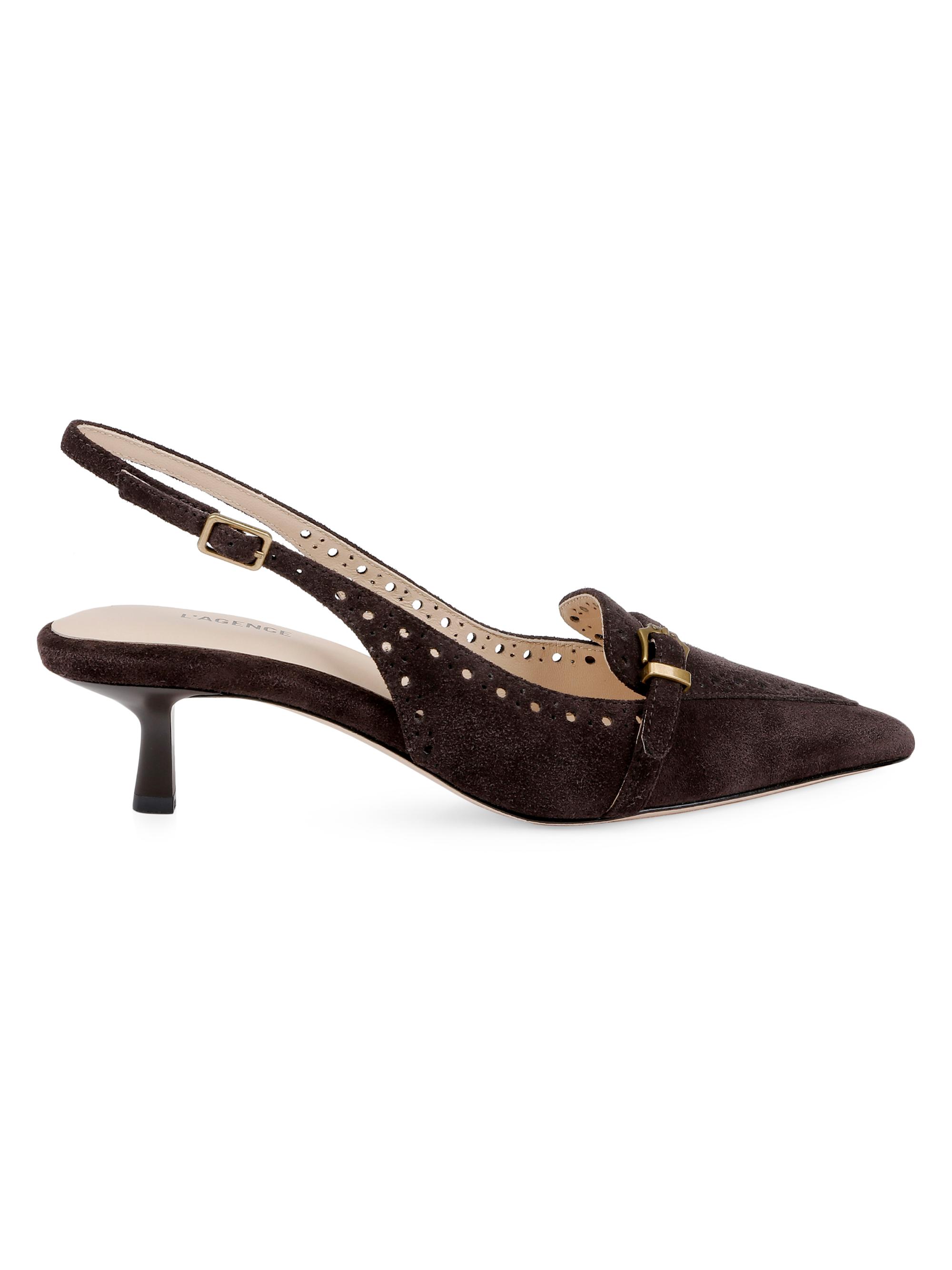 L'AGENCE Women's Lourdes 45MM Suede Slingback Pumps - Dark Brown Suede
