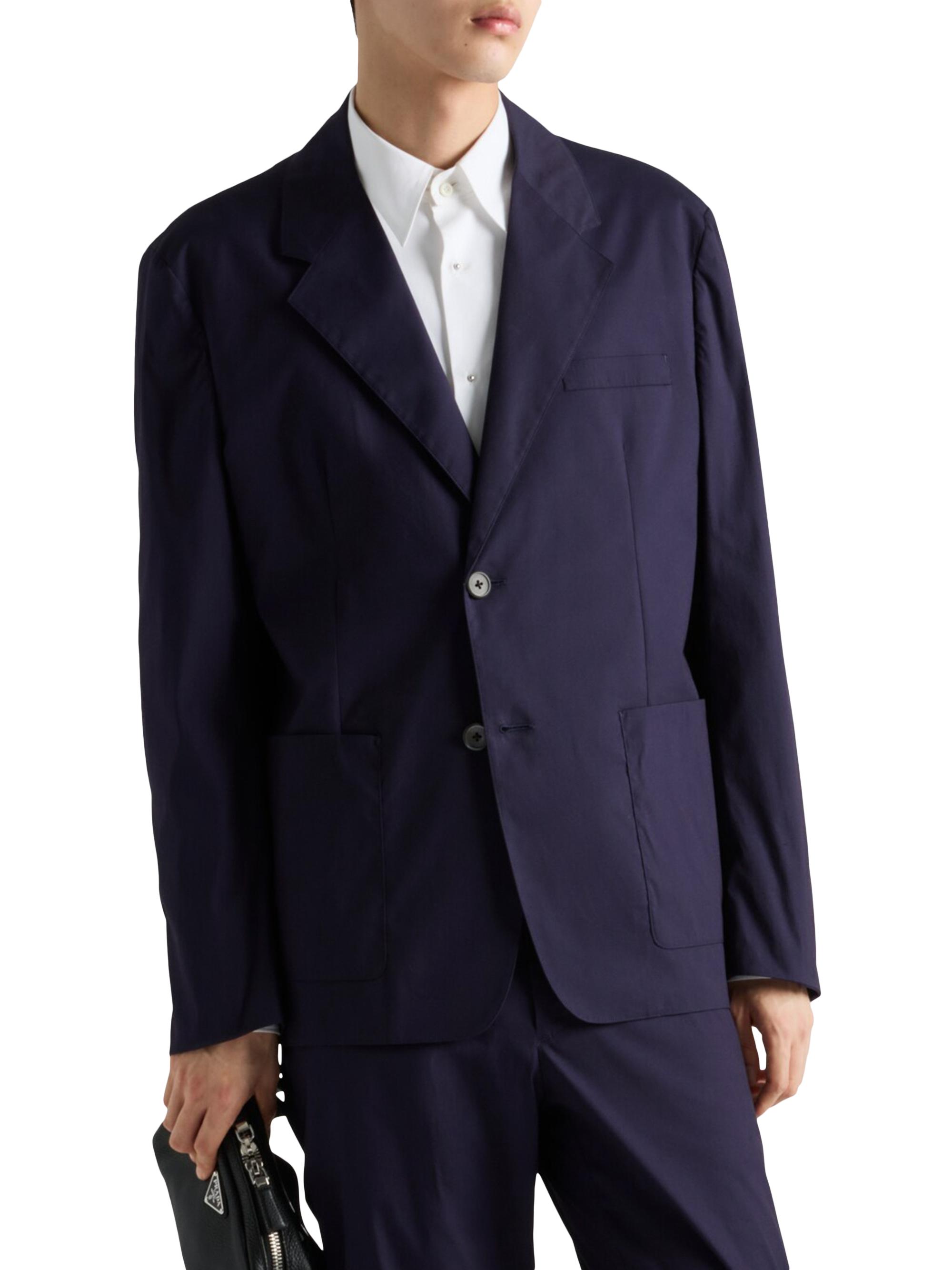 Prada Men's Single Breasted Cotton Blend Blazer - Blue