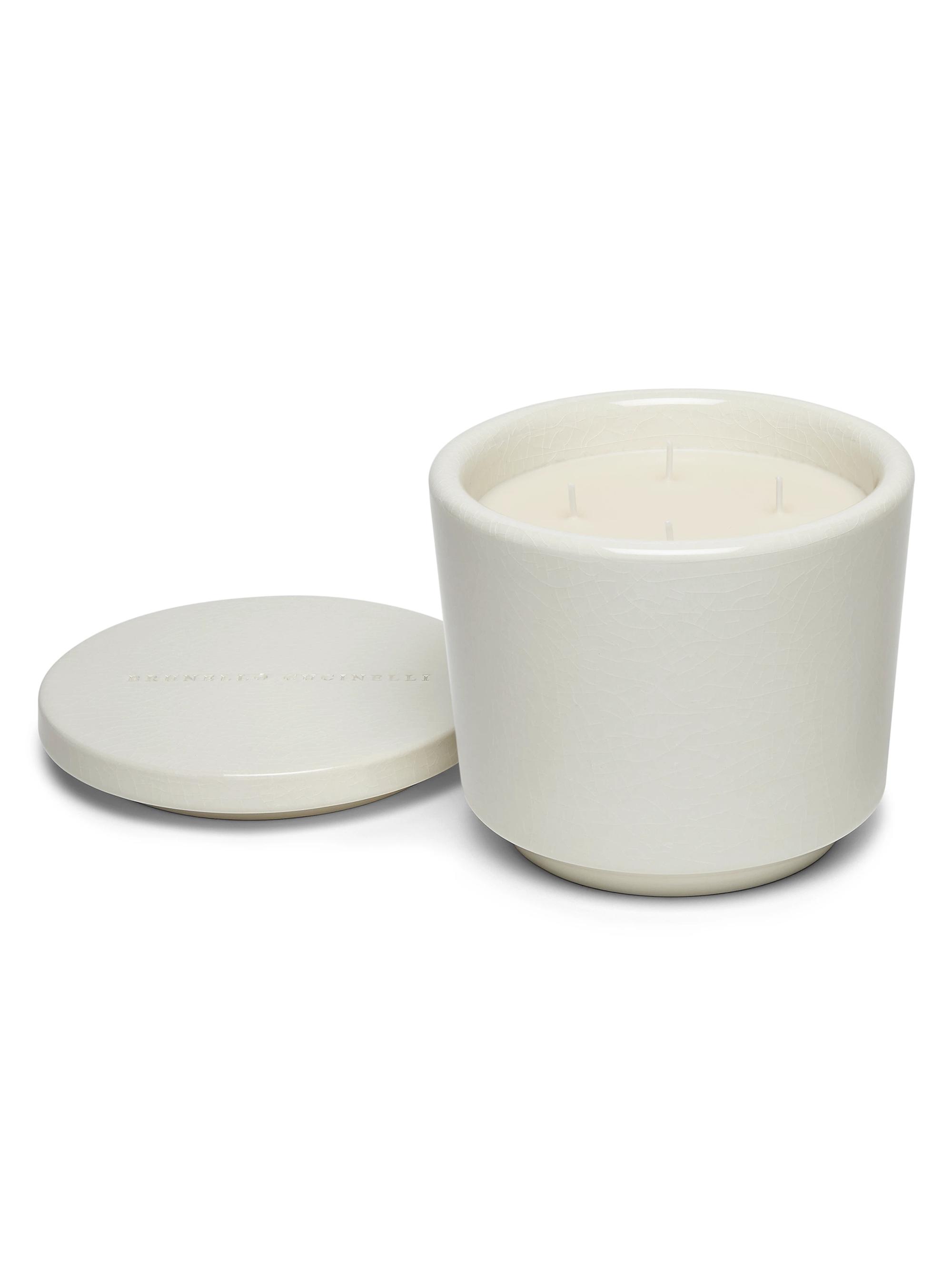 Brunello Cucinelli Maxi Scented Candle in Craquelé Ceramic Vessel with Lid - White