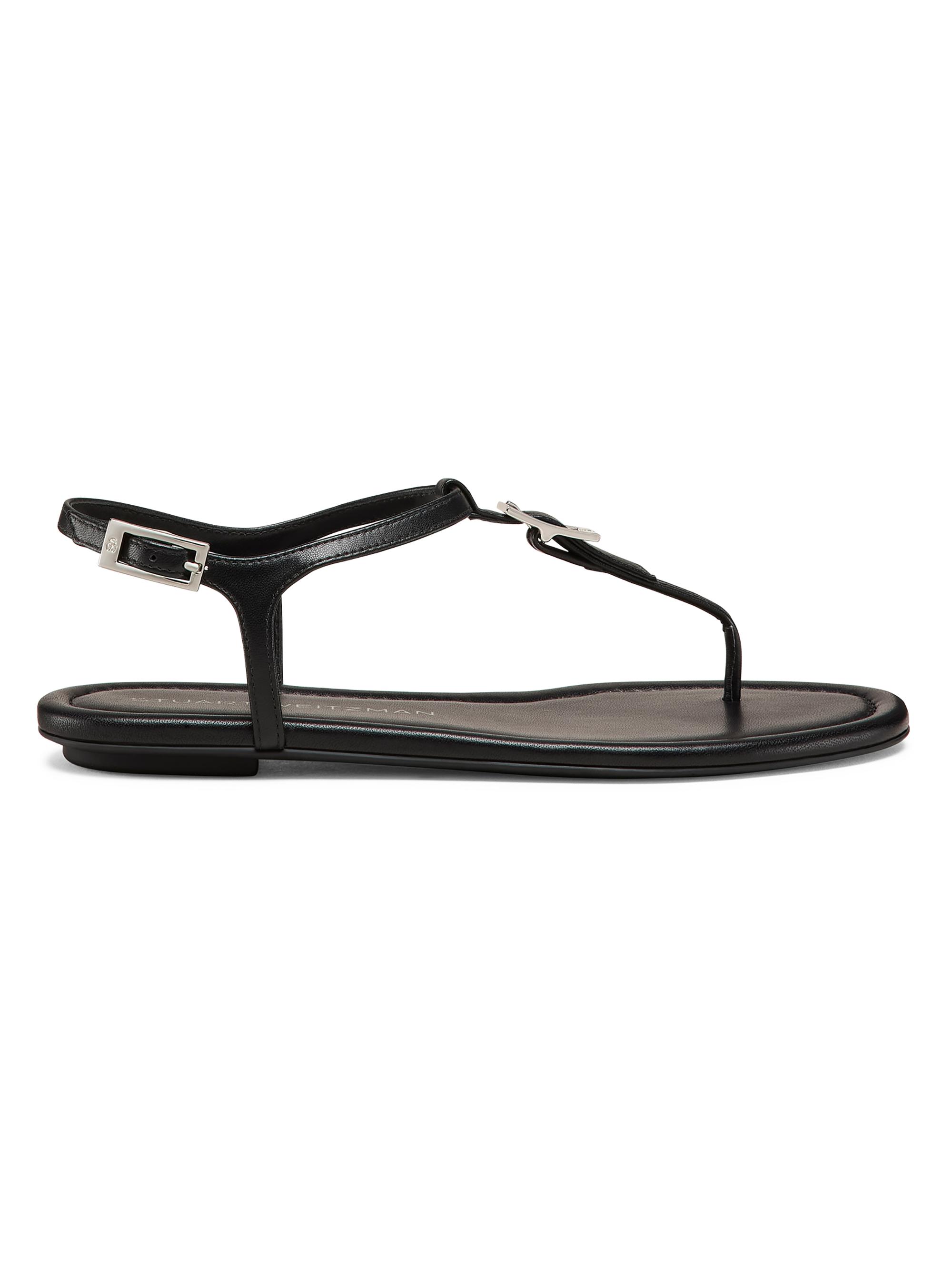 Stuart Weitzman Georgie Buckle-Detailed Leather T-Strap Sandals