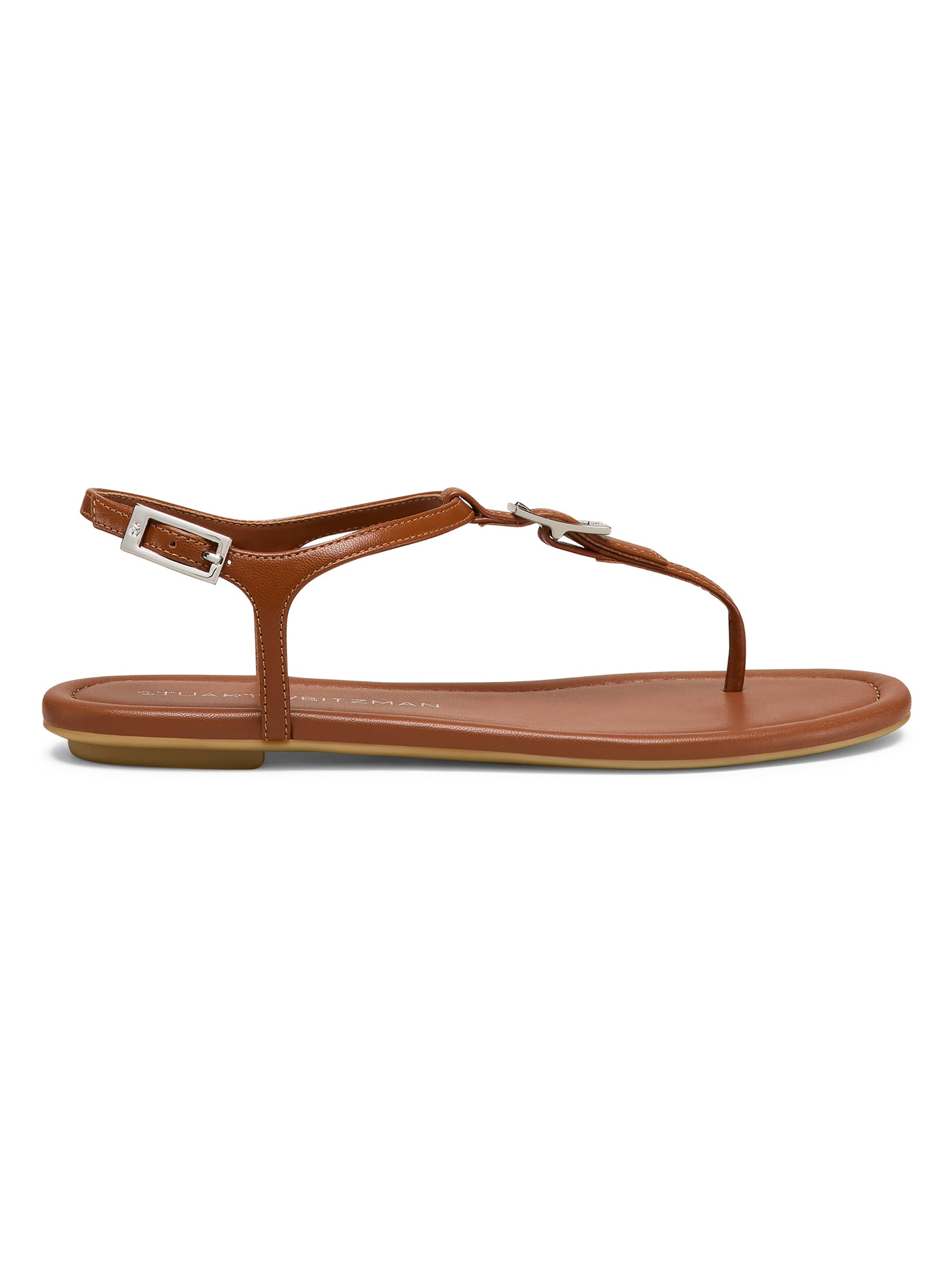 Stuart Weitzman Women's Georgie Buckle-Detailed Leather T-Strap Sandals - Bridle Brown