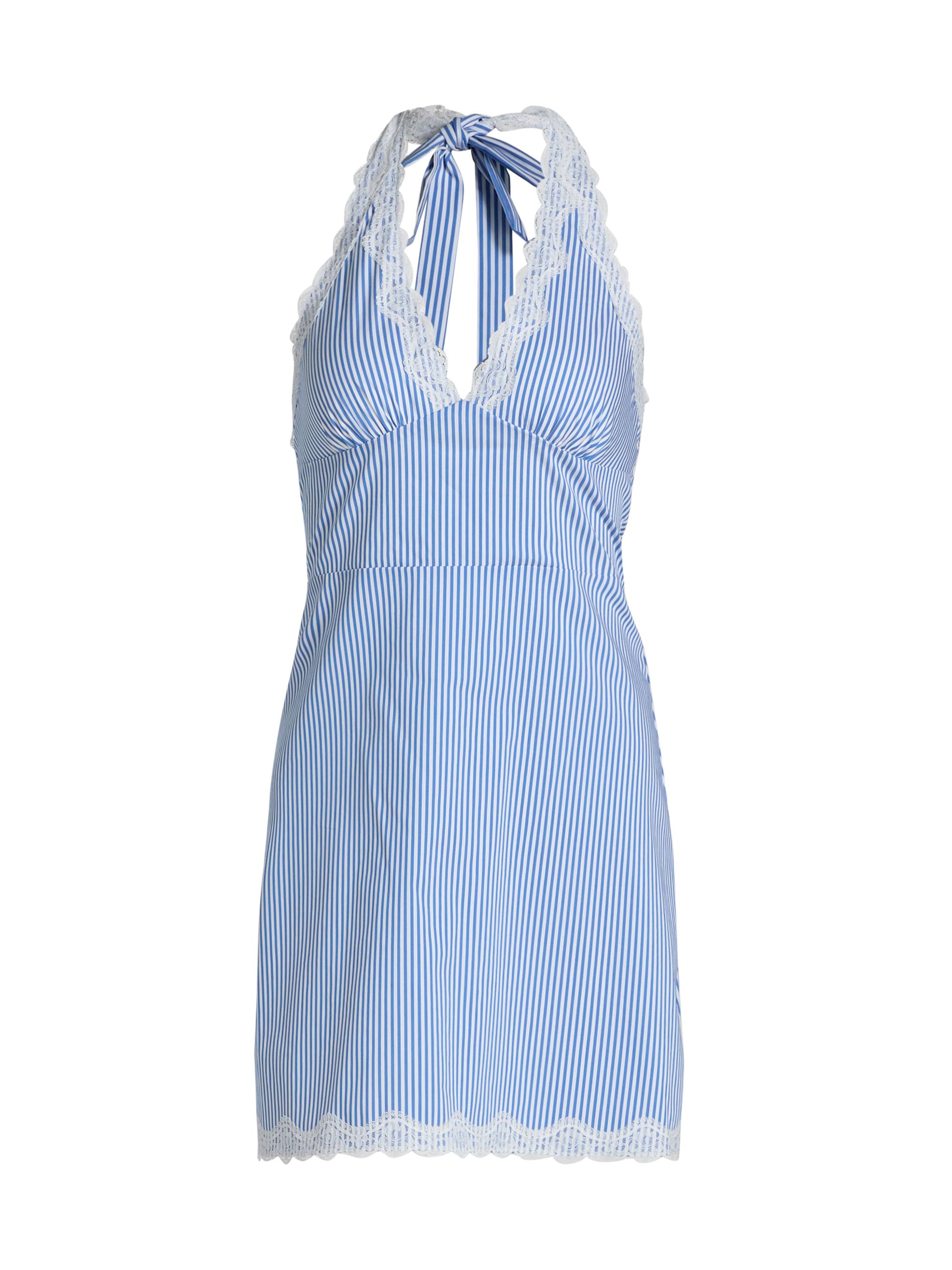 Amanda Uprichard Women's Lilya Halterneck Cotton Minidress - Blue White