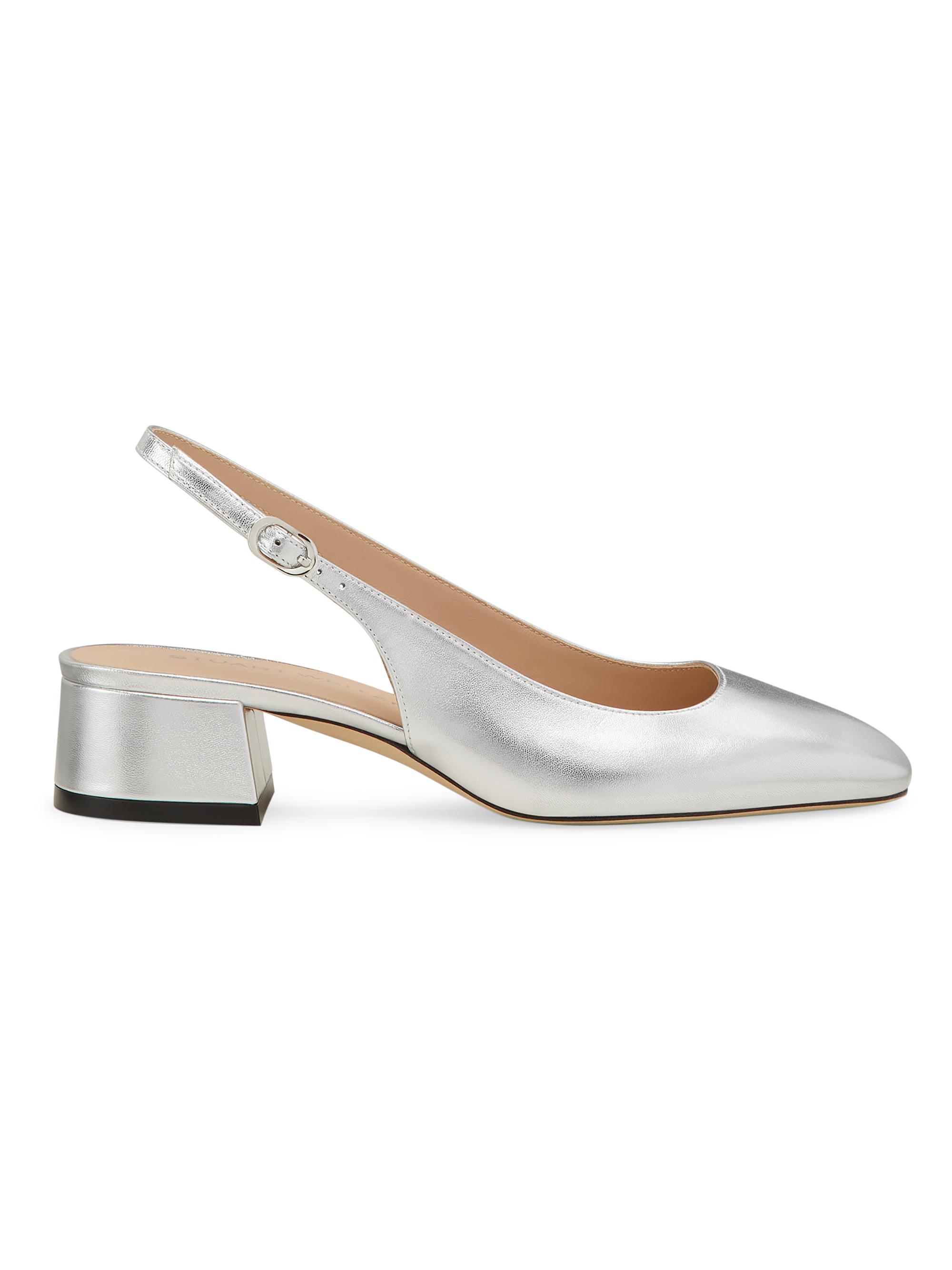Stuart Weitzman Women's Maeve Metallic Leather 35MM Slingback Pumps - Silver