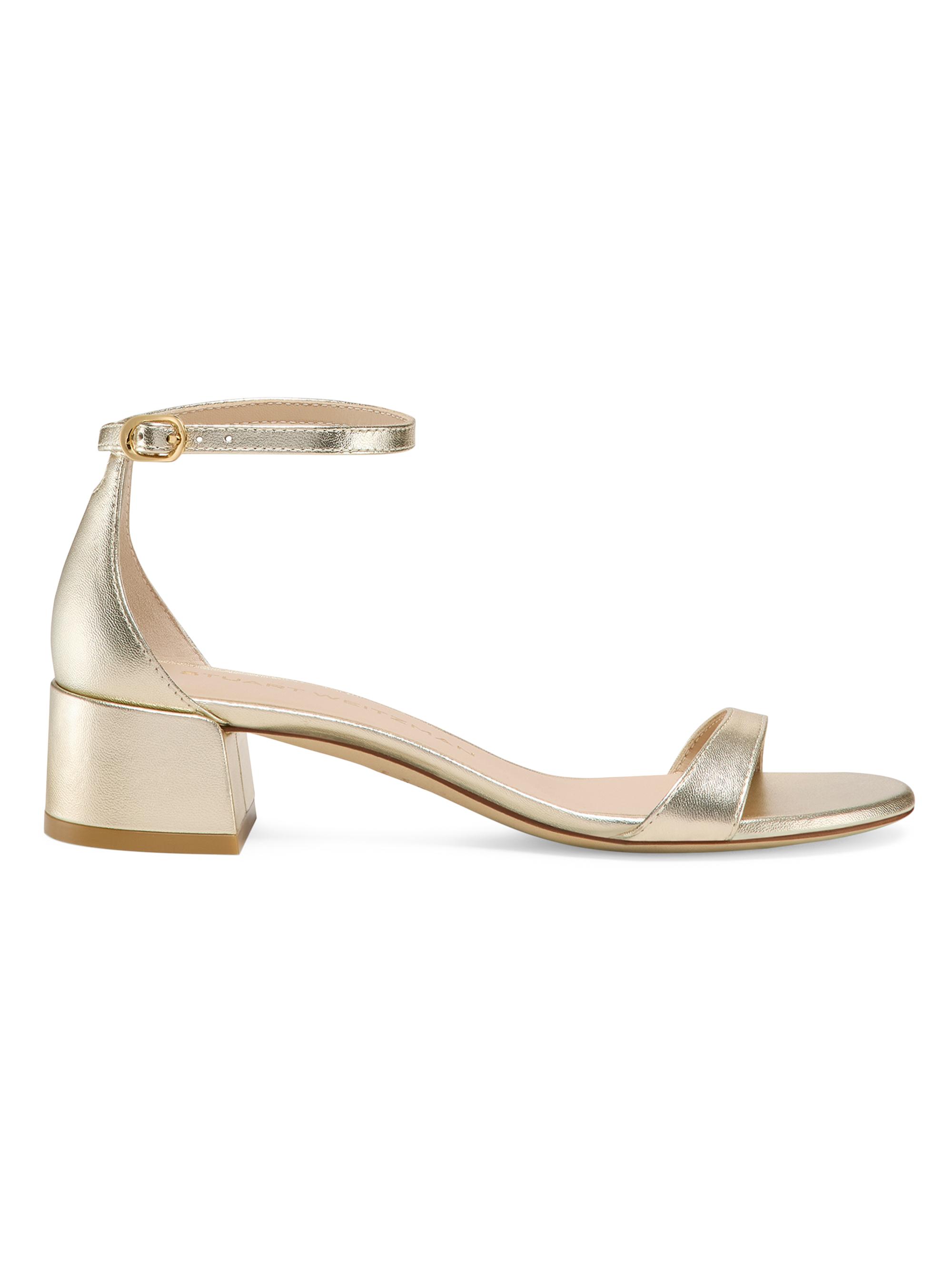 Stuart Weitzman Nudist Metallic Leather 35MM Block Sandals | Saks