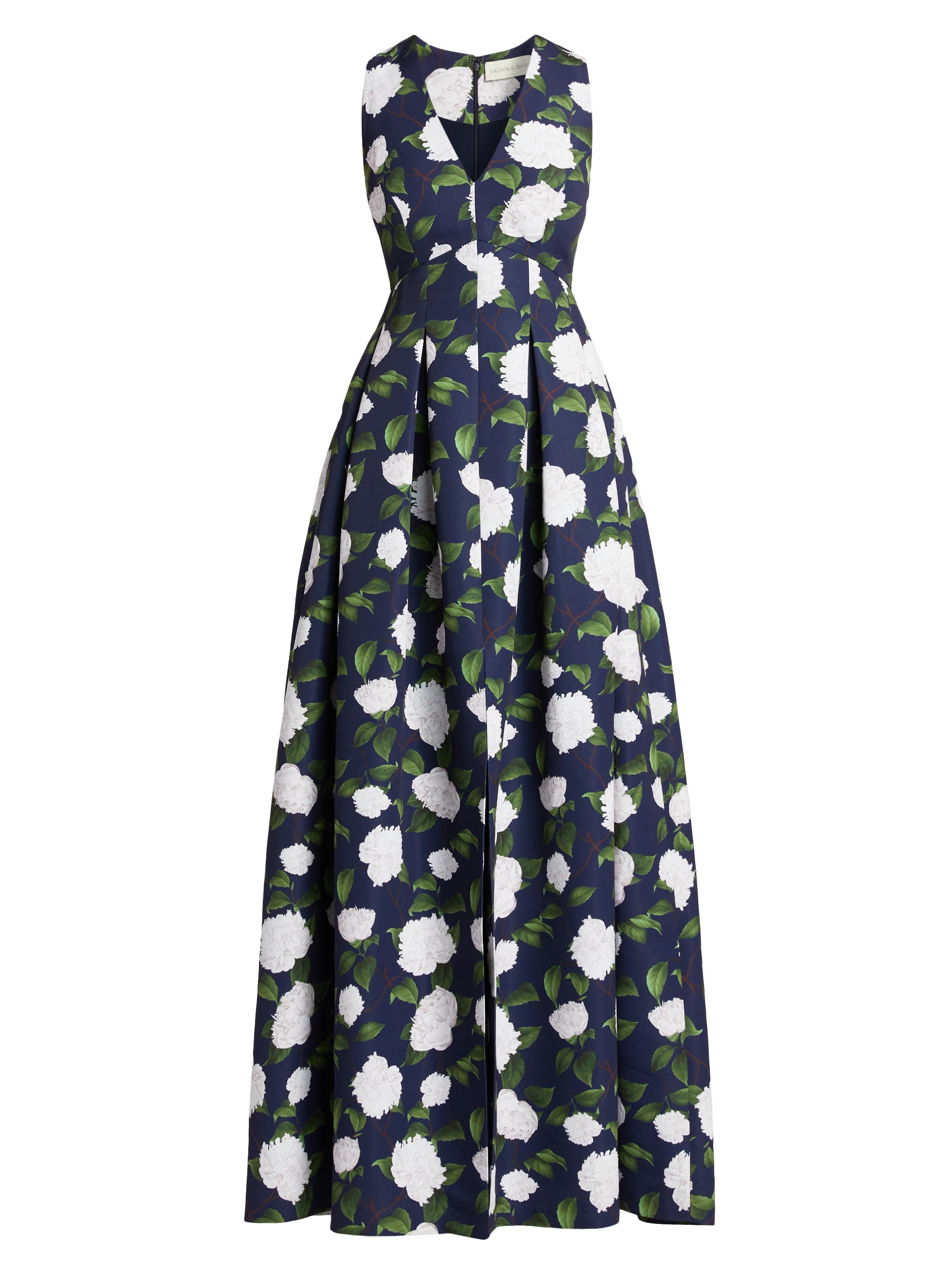 Sachin & Babi Women's Brooke Floral Box-Pleated Gown - Navy  Moonlit Garden