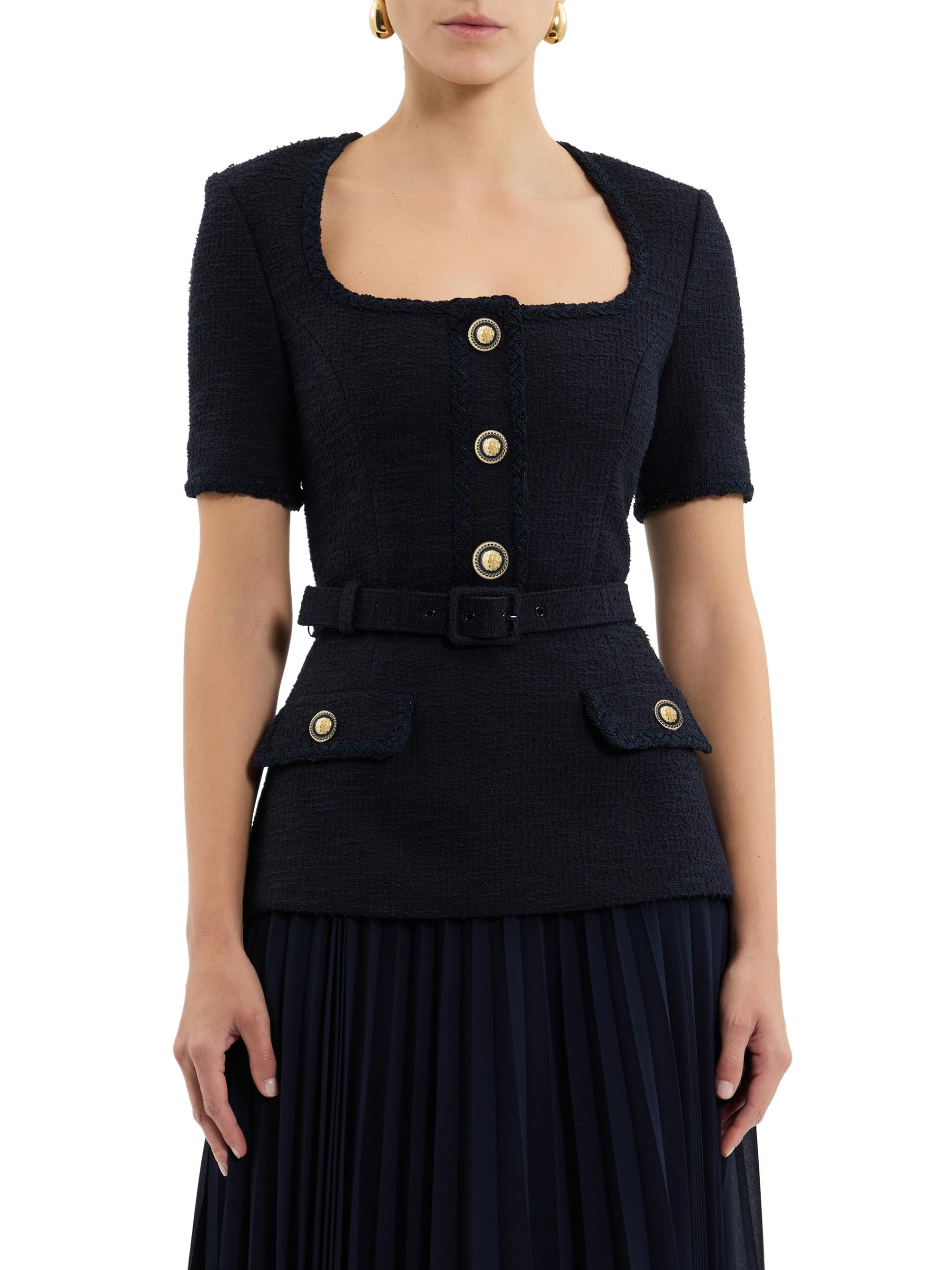 Rebecca Vallance Women's Jonie Belted Mixed-Media Midi-Dress - Navy