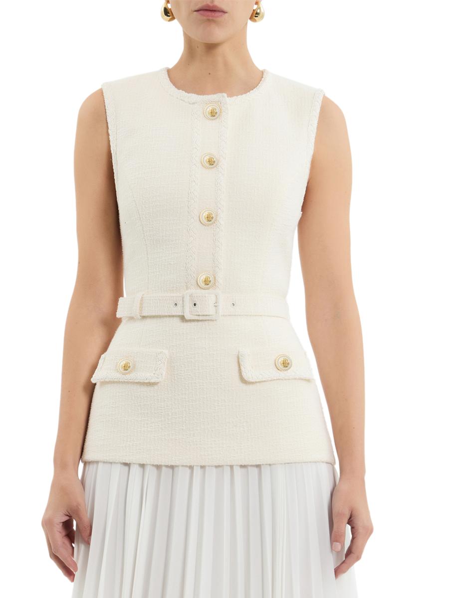 Rebecca Vallance Jonie Belted Mixed-Media Midi-Dress | Saks