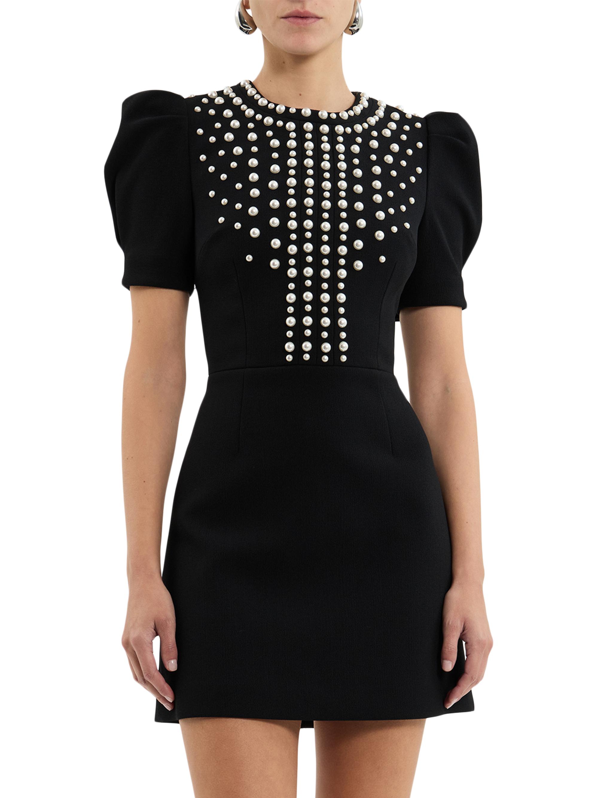 Rebecca Vallance Women's Pearly Embellished Crepe Puff-Sleeve Minidress - Black