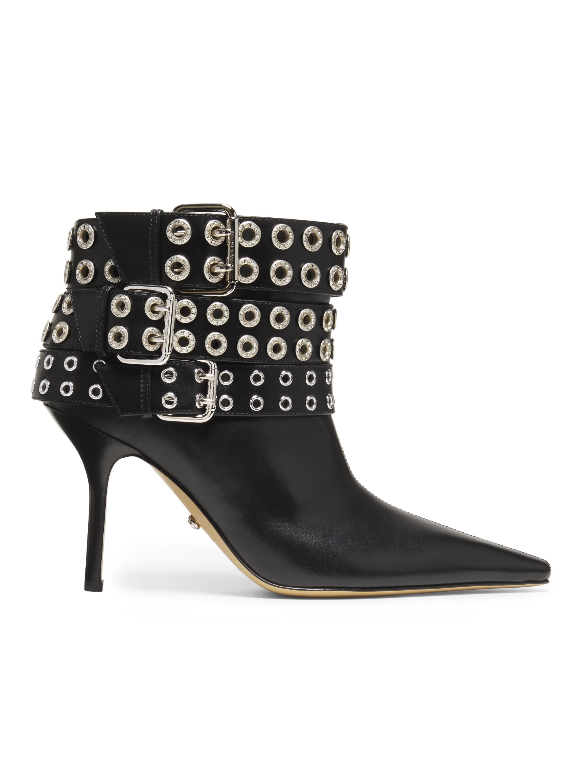 Mach & Mach Women's Buckle Belt 5MM Leather Ankle Boots - Black