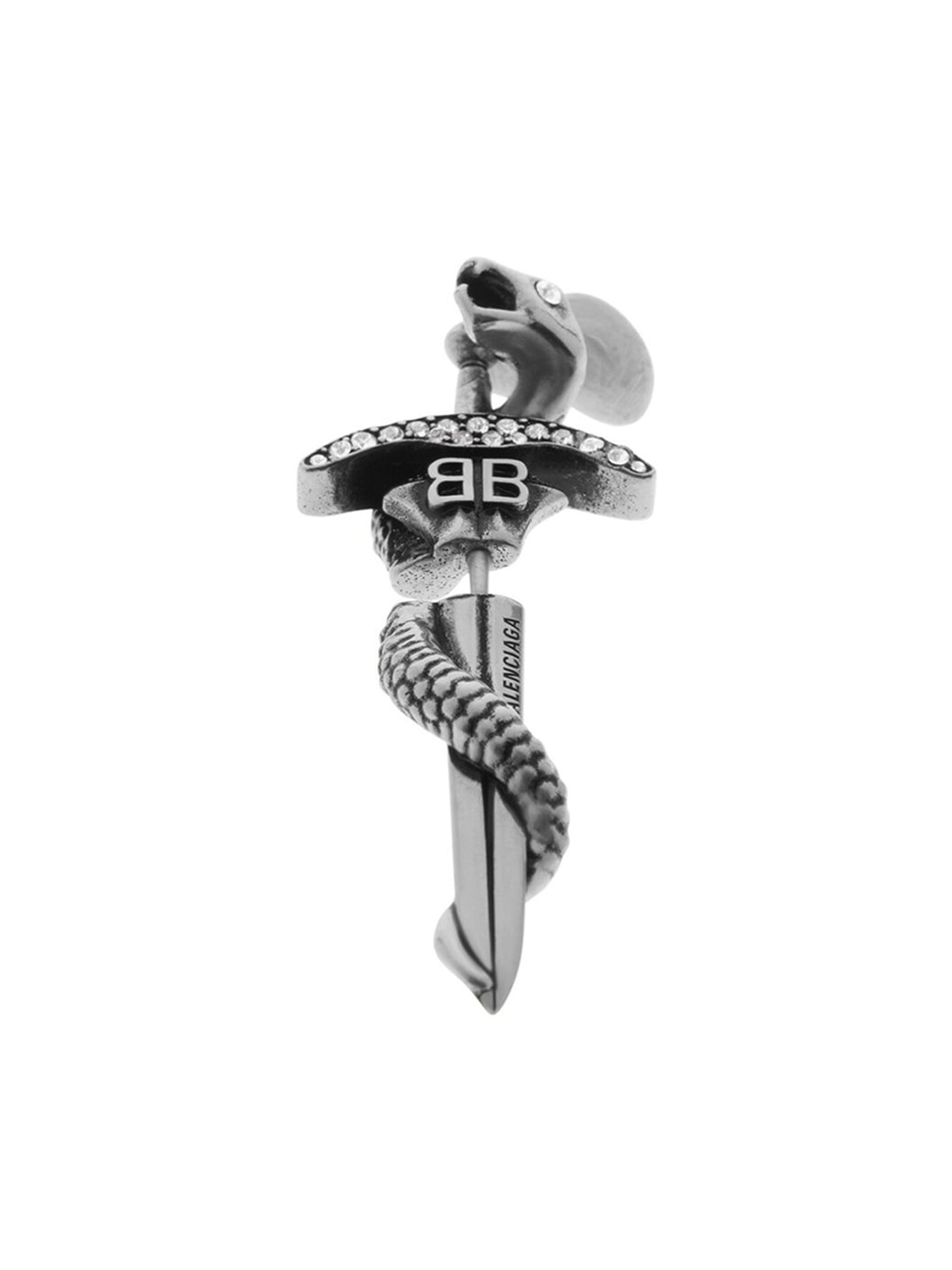 Balenciaga Men's Goth Snake Earring - Antique Silver