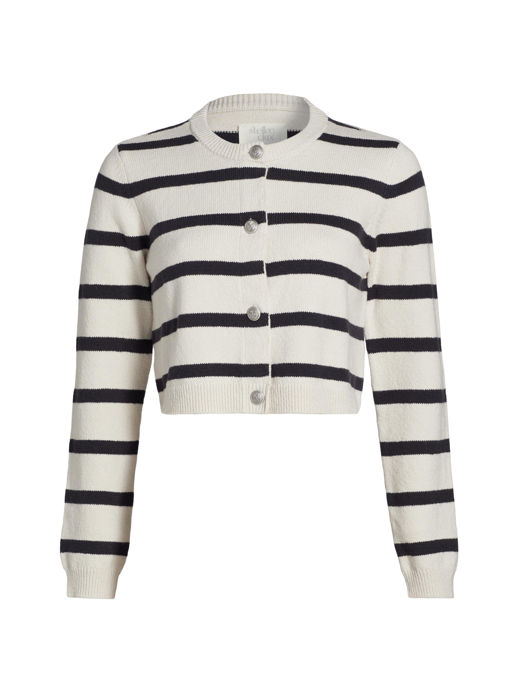 Stellae Dux Women's Striped Crop Cardigan - Moonstone Lead