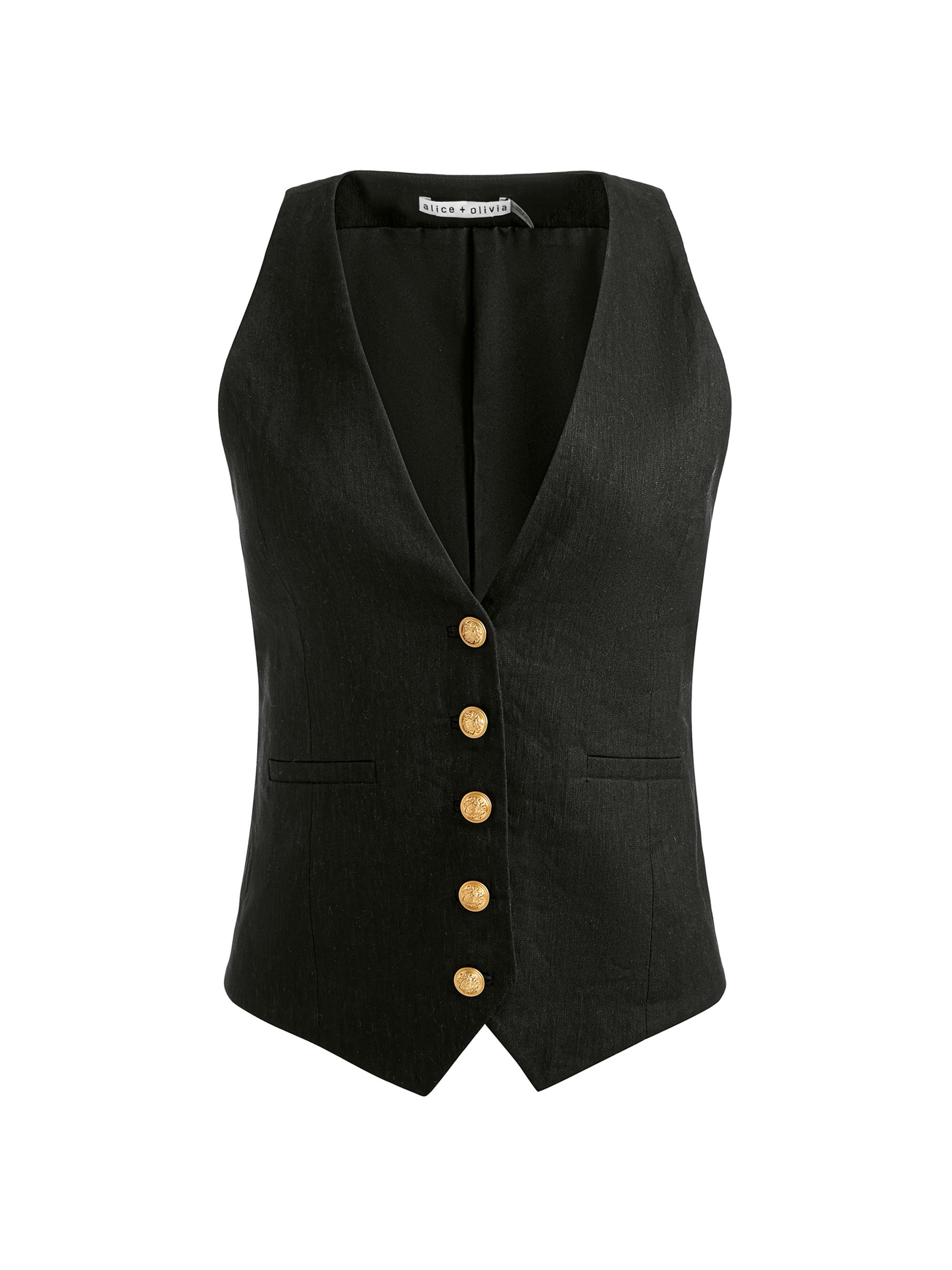 Alice + Olivia Women's Mazie Deep V-Neck Slim Vest - Black