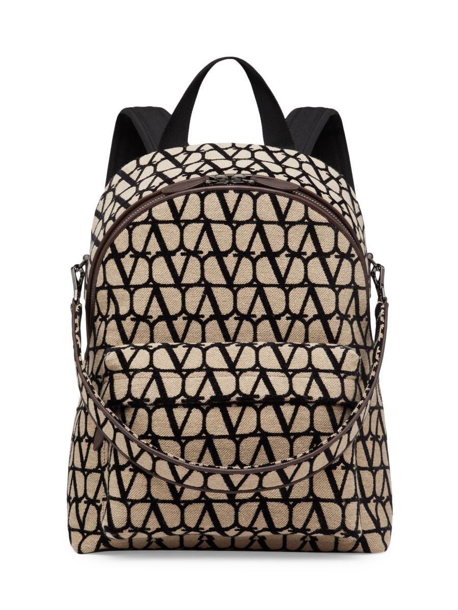 Valentino Garavani Toile Iconographe Backpack with Leather