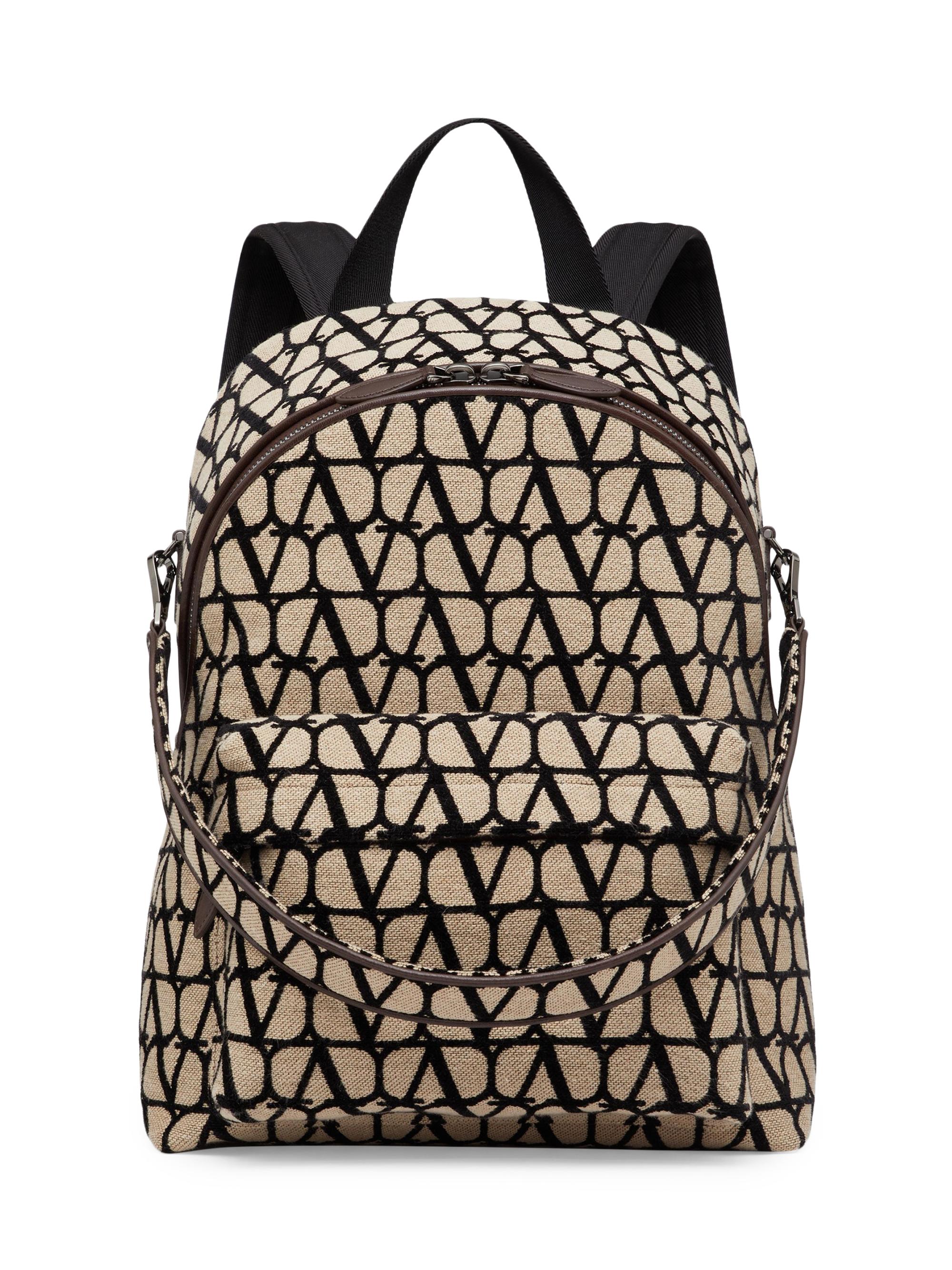 Valentino Garavani Men's Toile Iconographe Backpack with Leather Detailing - Beige Black