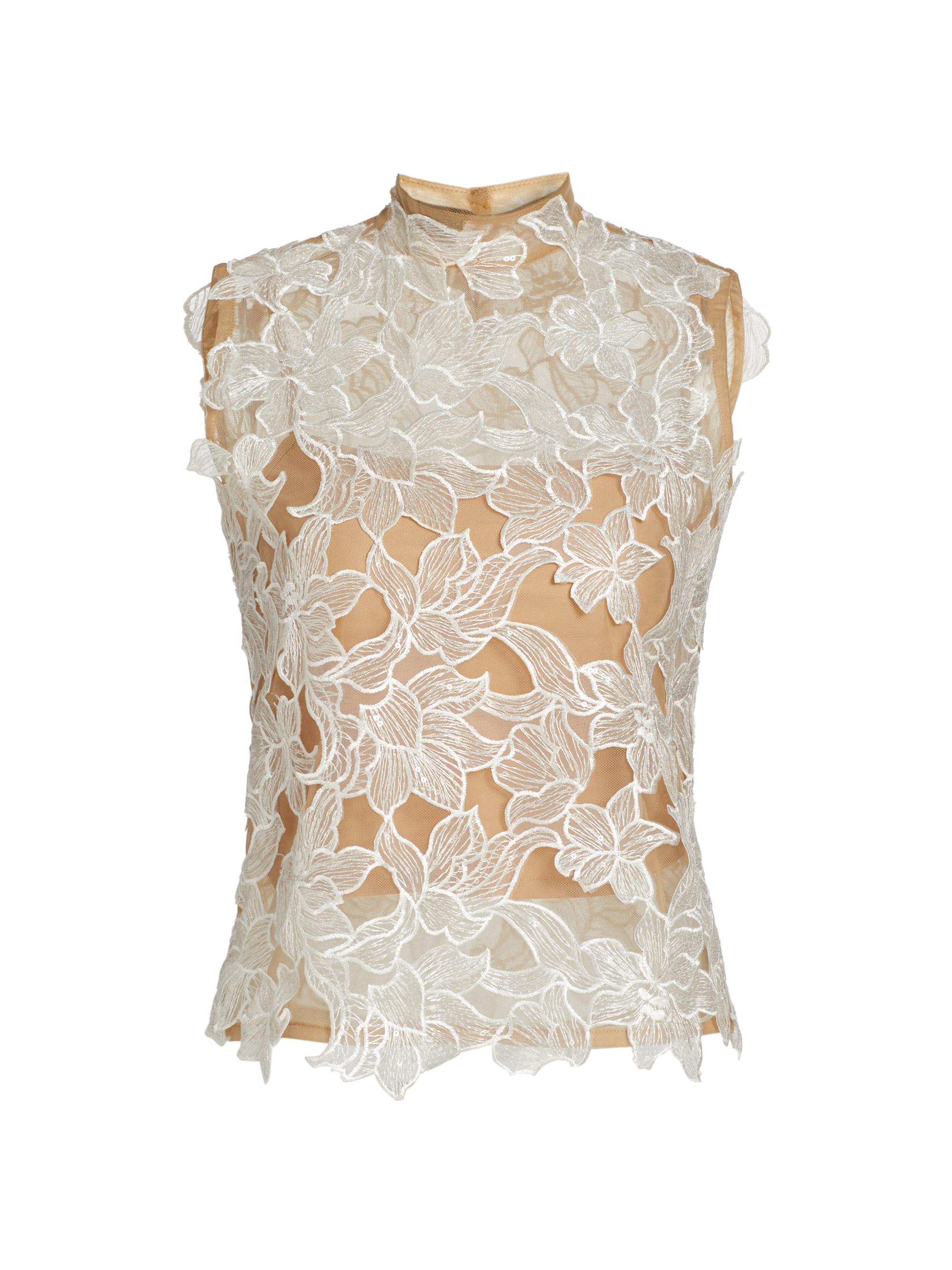 Mariandree Gaitan Women's Karol Floral Embroidered Lace Top - White