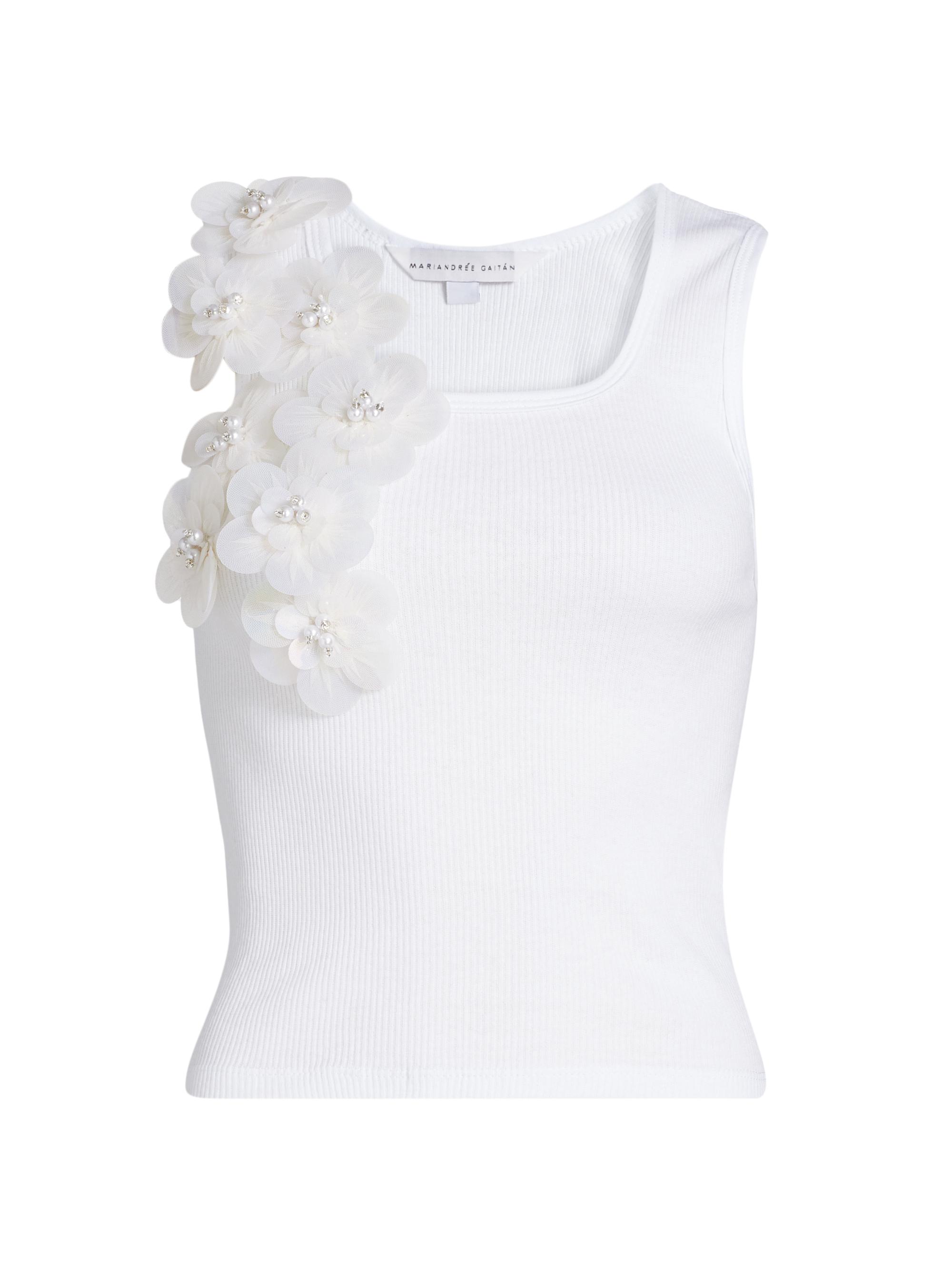 Mariandree Gaitan Women's Movement Alba Embellished Flower Tank Top - White