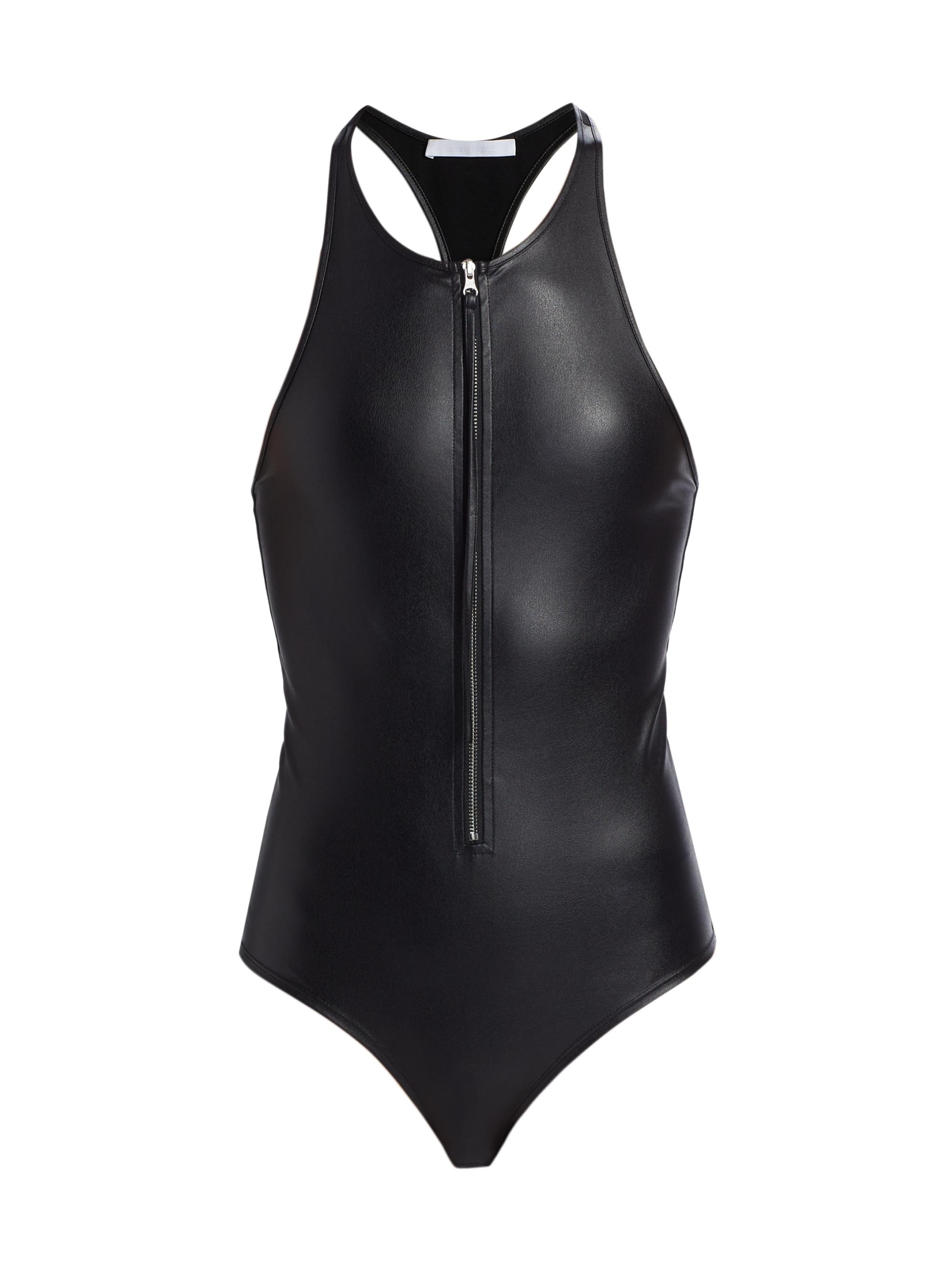 Helmut Lang Women's Faux Leather Racerback Bodysuit - Black