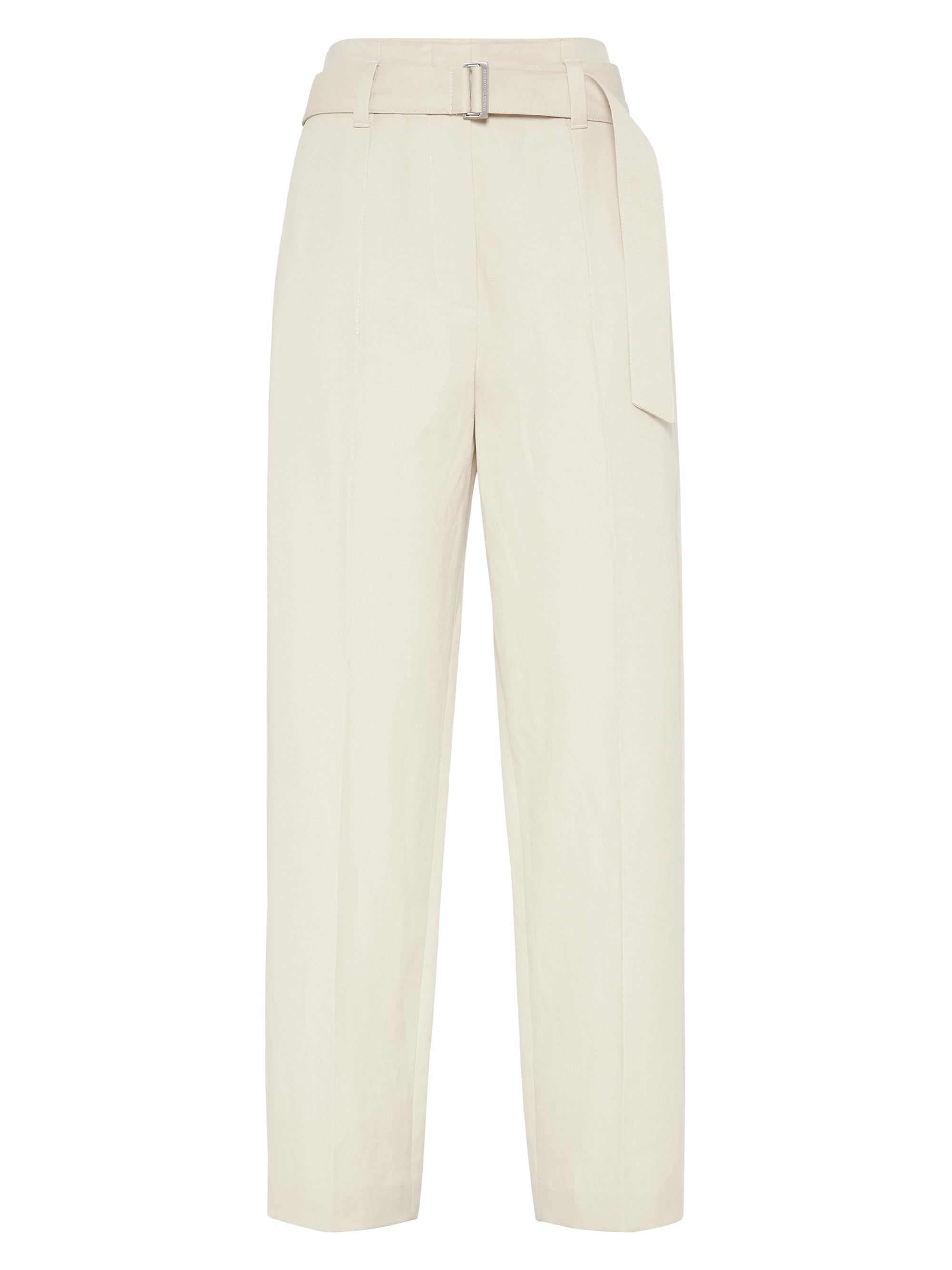 Brunello Cucinelli Women's Cotton and Linen Canvas Corset Cigarette Trousers - Beige