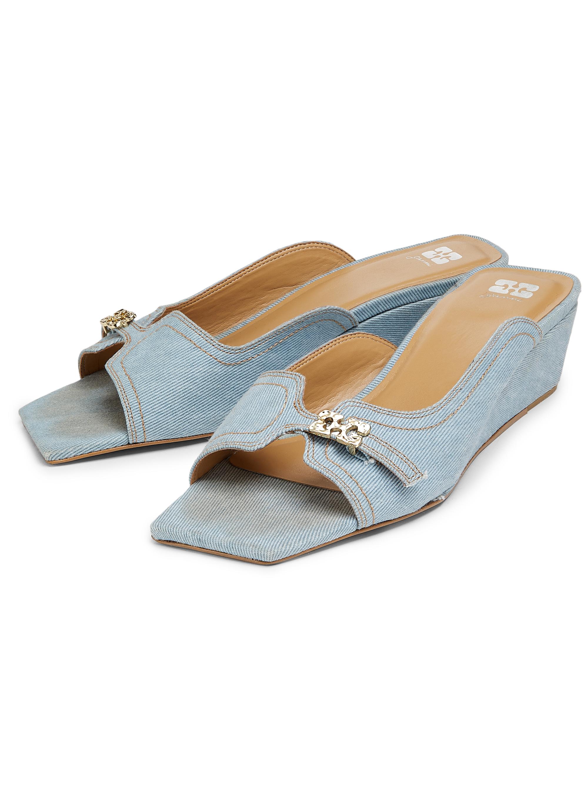 Ganni Butterfly Wedge Denim Mule Sandals | Saks Fifth Avenue