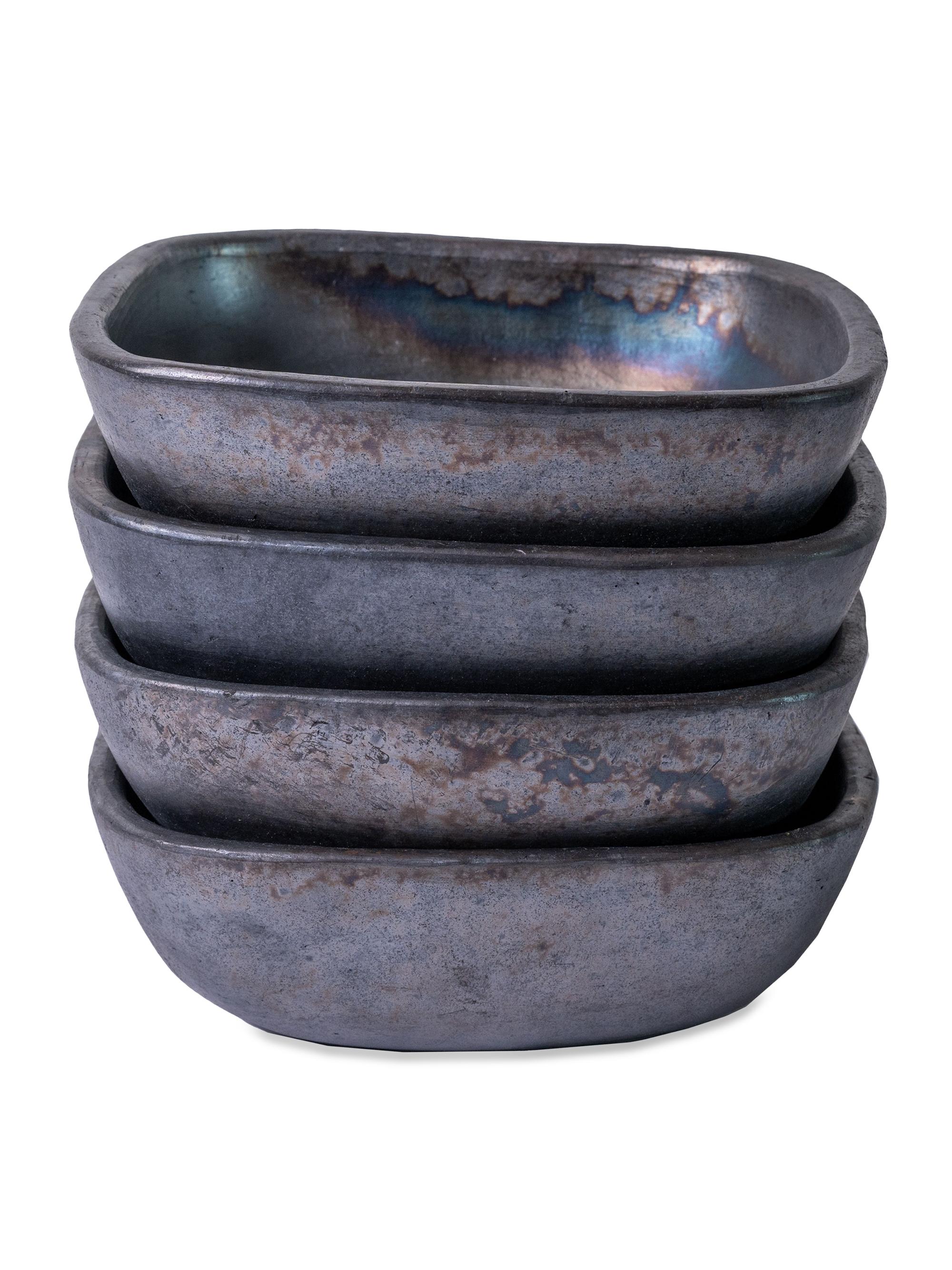 Verve Culture Longpi Pottery Square Bowl Large - Set of 4 - Black
