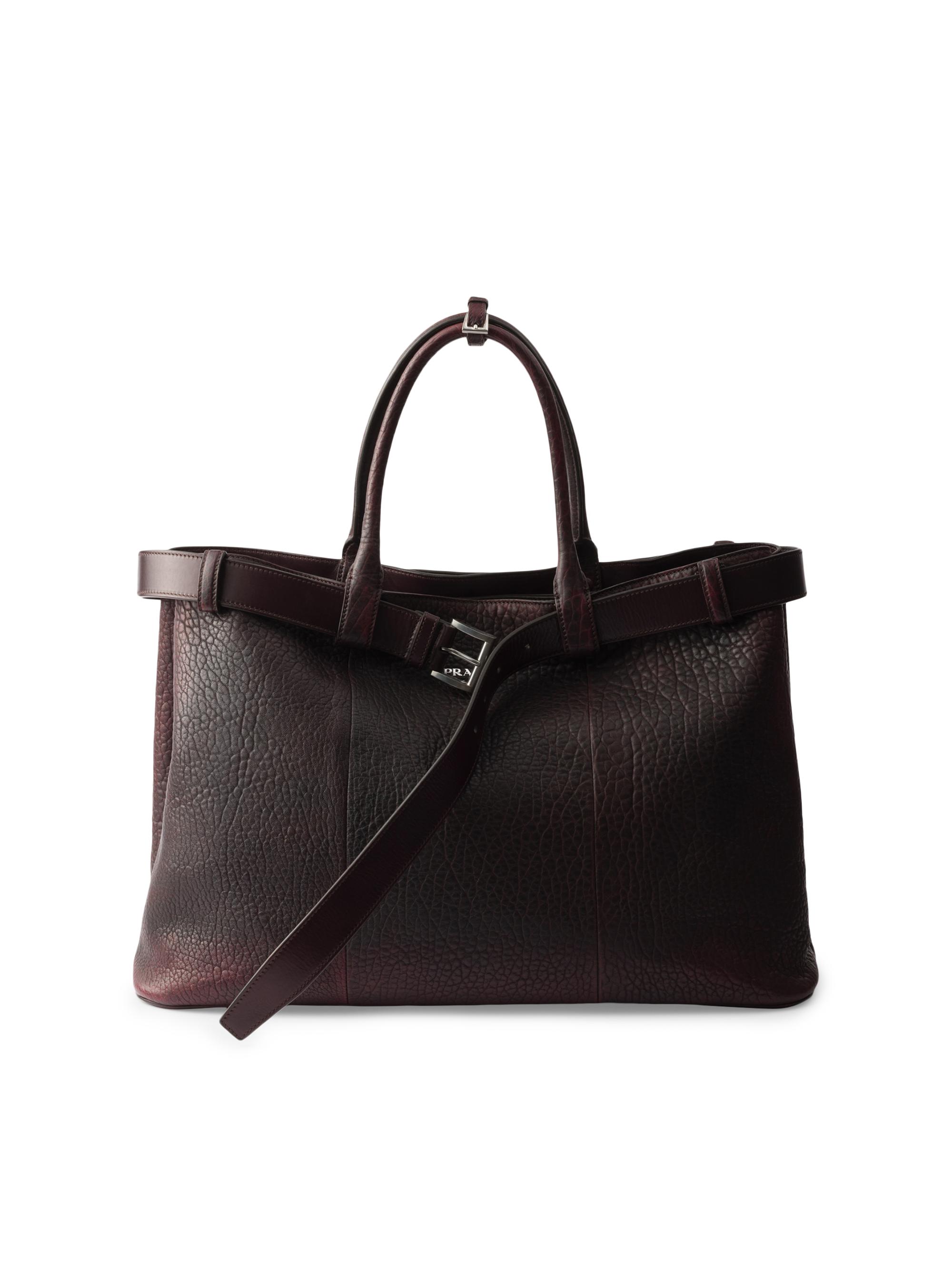 Prada Men's Buckle Nappa Leather Bag - Dark Red