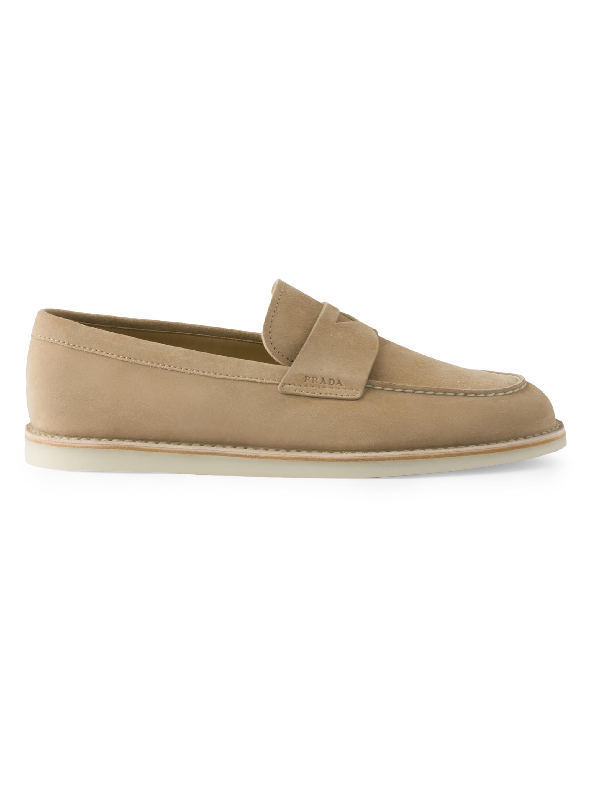 Prada Men's Bleached Suede Loafers - Beige Khaki
