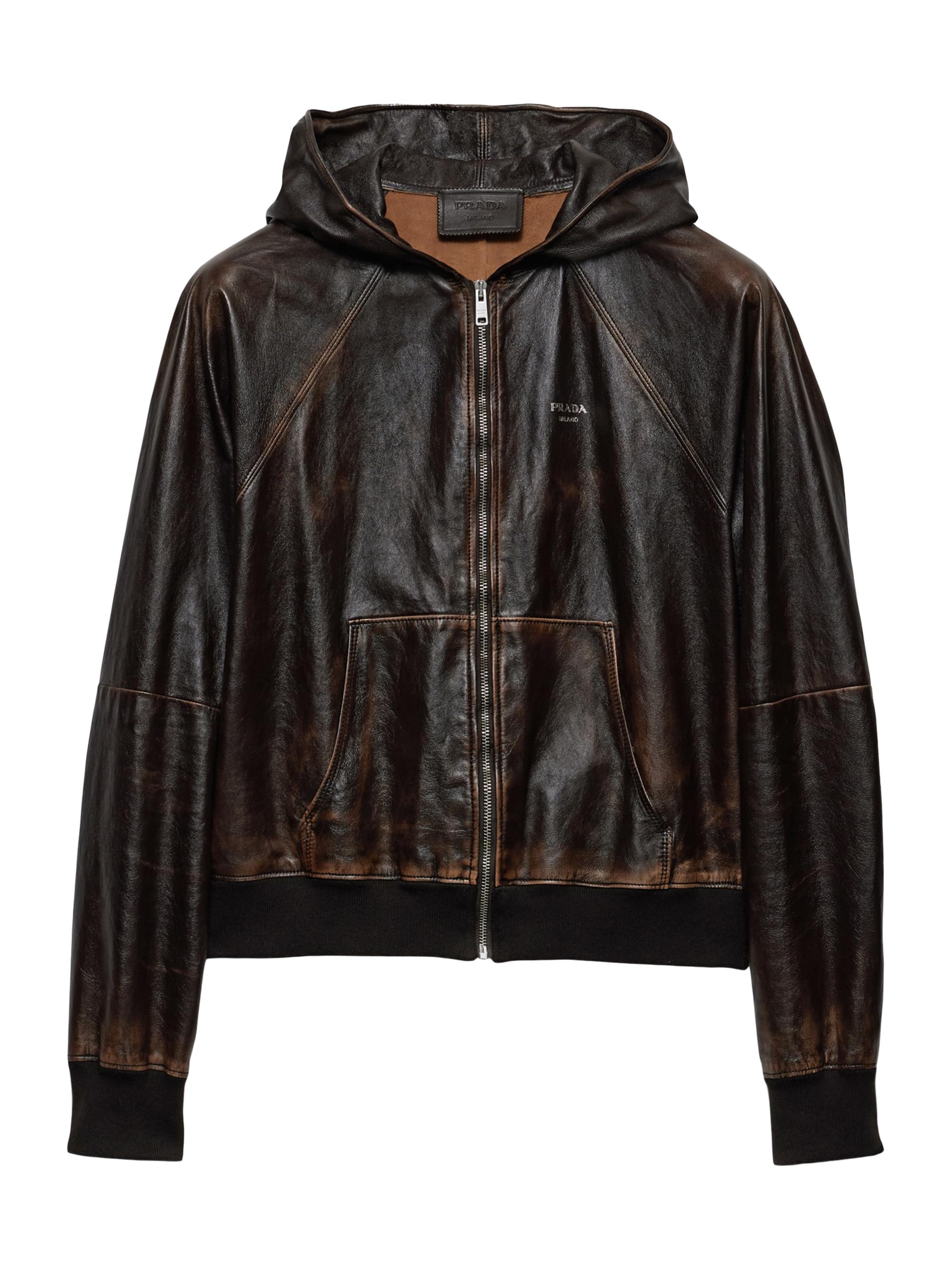 Prada Men's Nappa Leather Hoodie Jacket - Brown