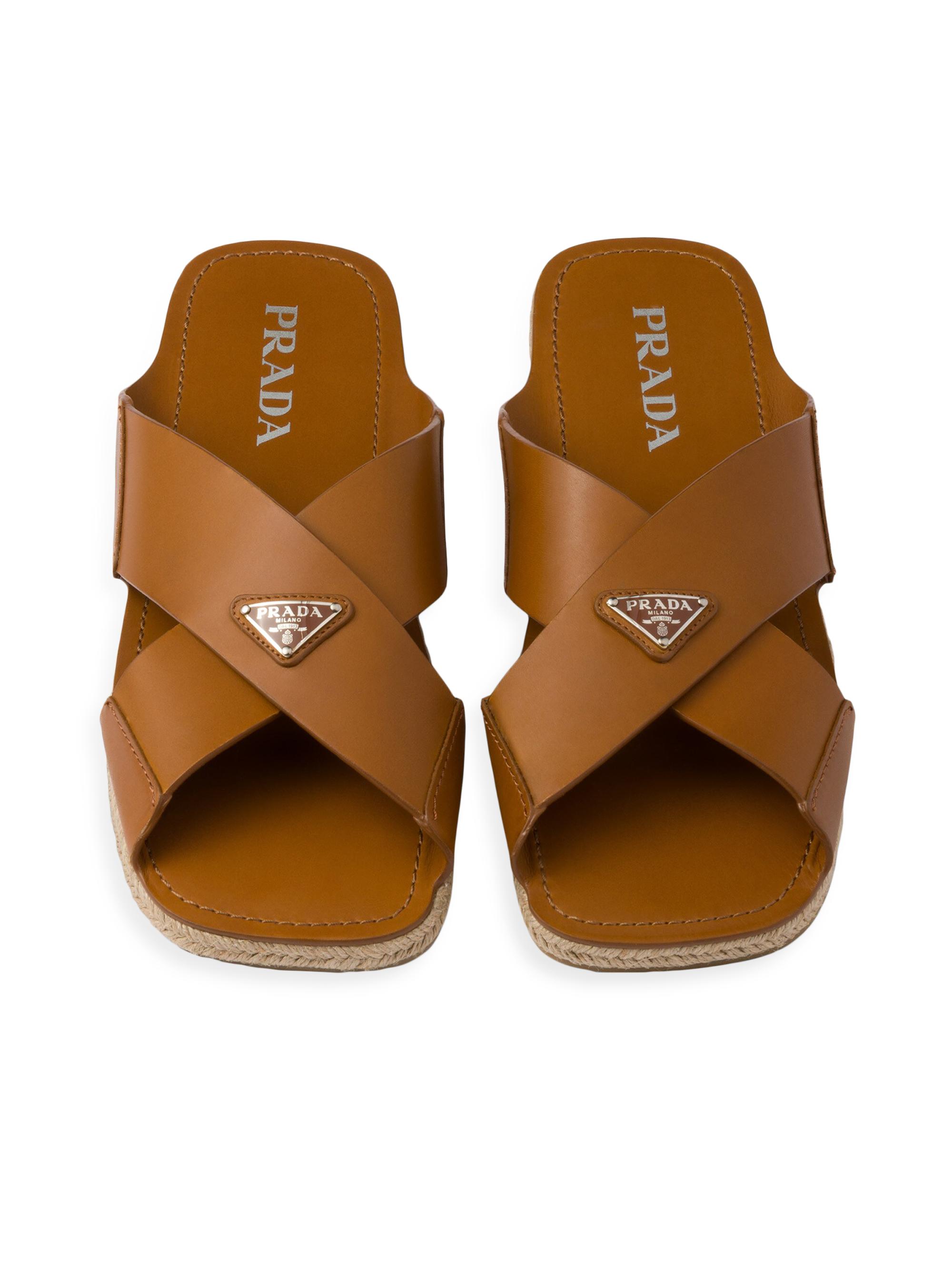 Prada Crisscross Leather Slides | Saks Fifth Avenue