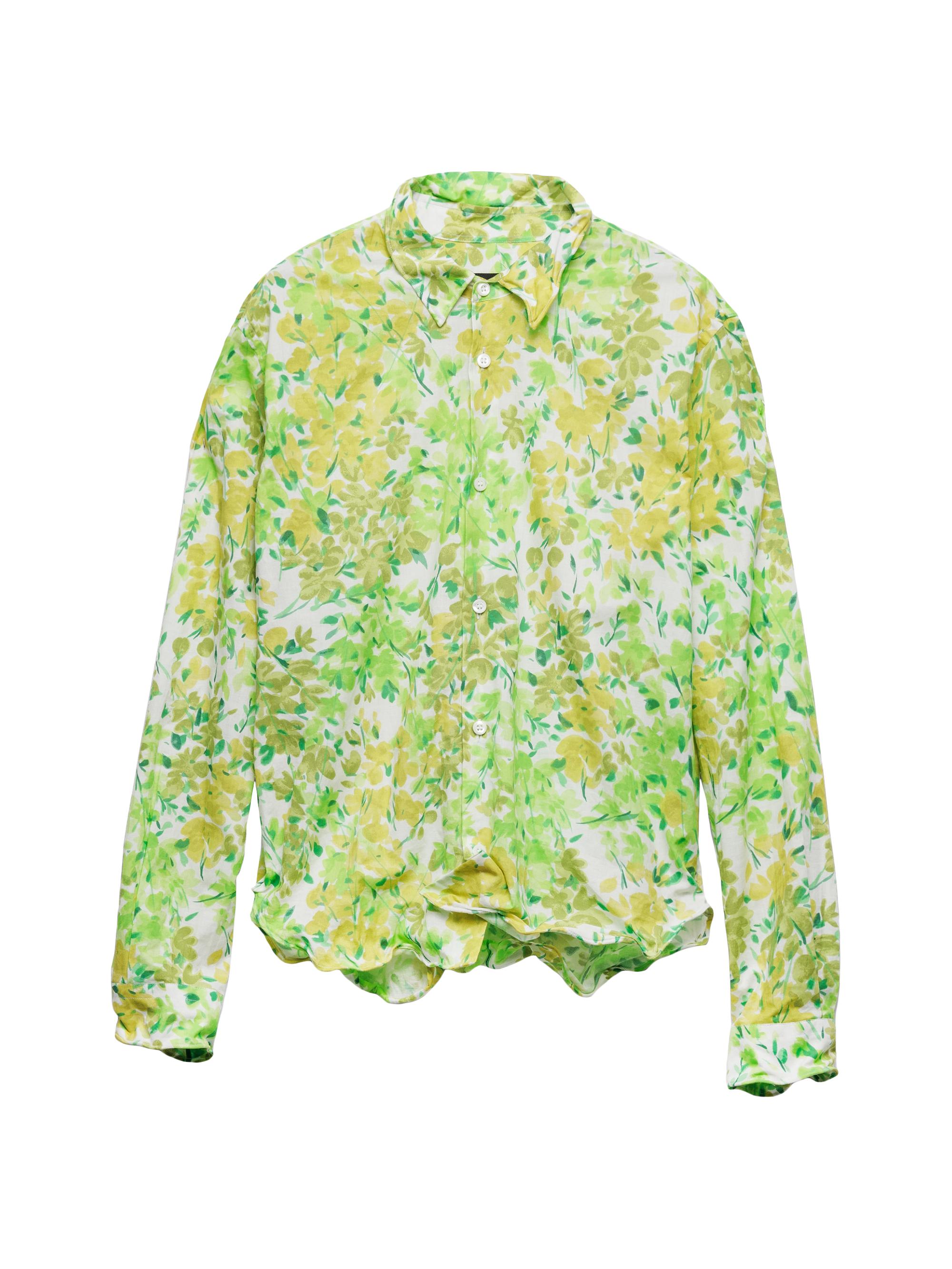 Prada Men's Printed Cotton Shirt - Yellow Green