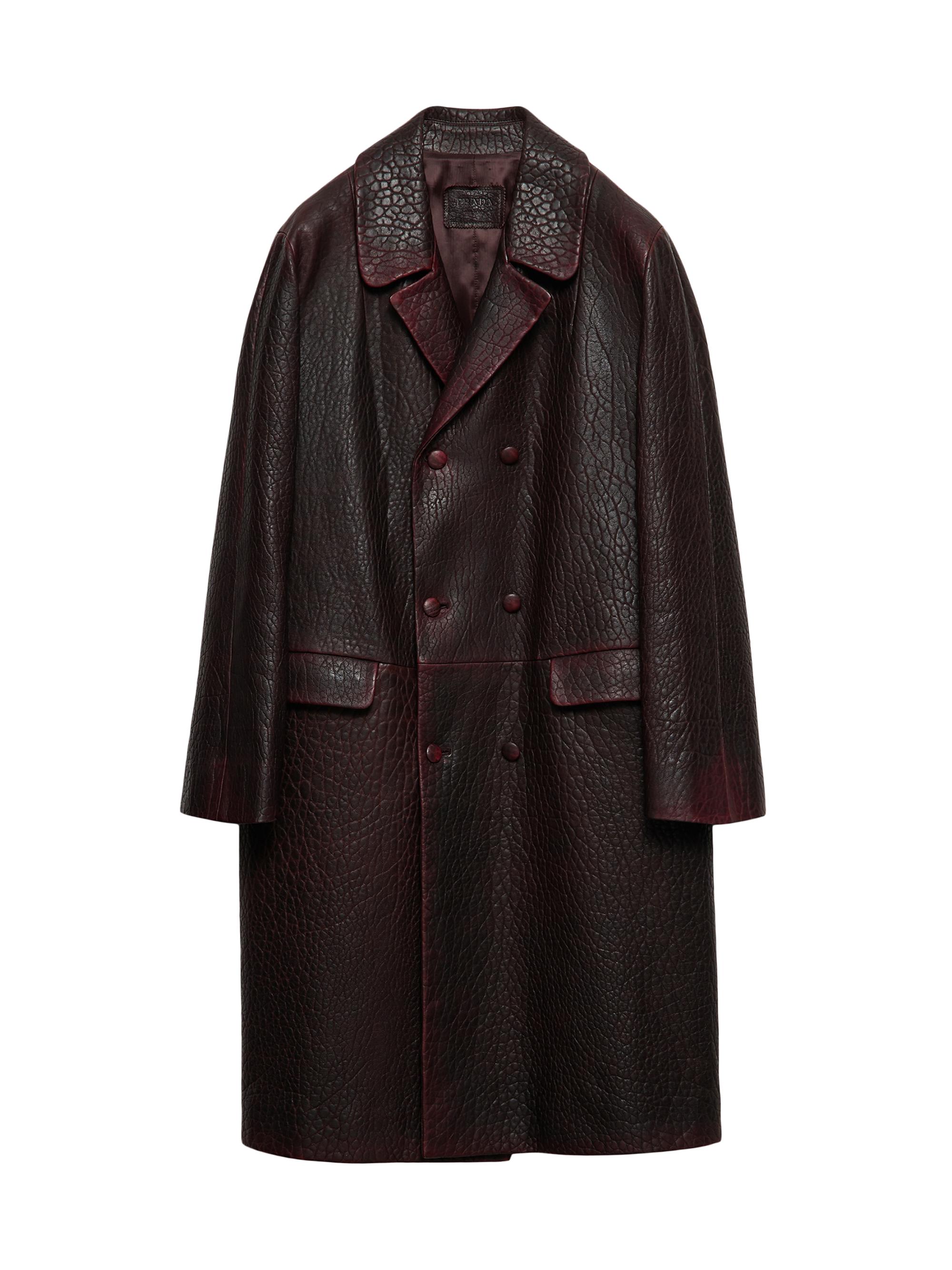 Prada Men's Double-Breasted Nappa Leather Coat - Dark Red