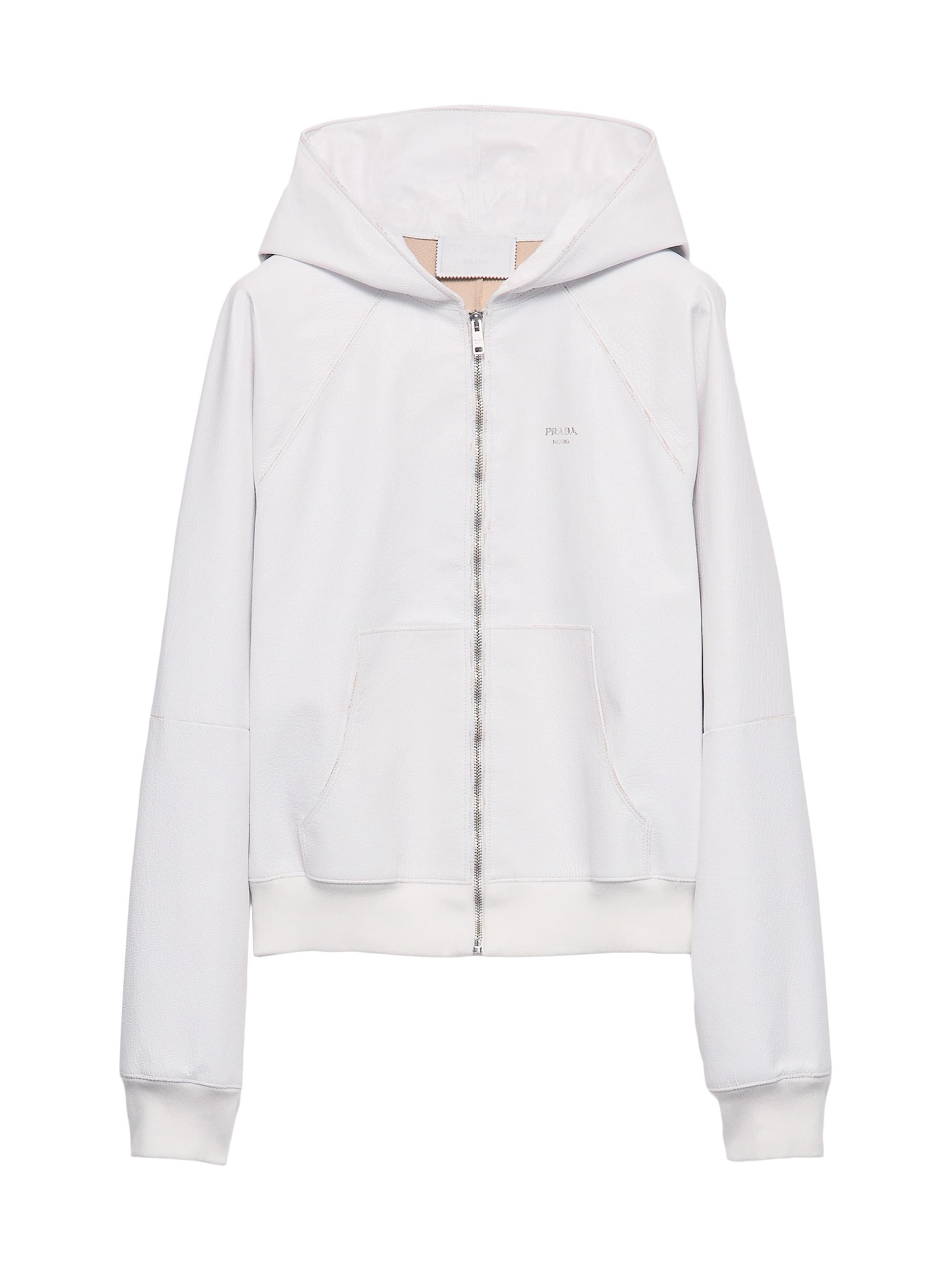 Prada Men's Leather Zipper Hoodie - White