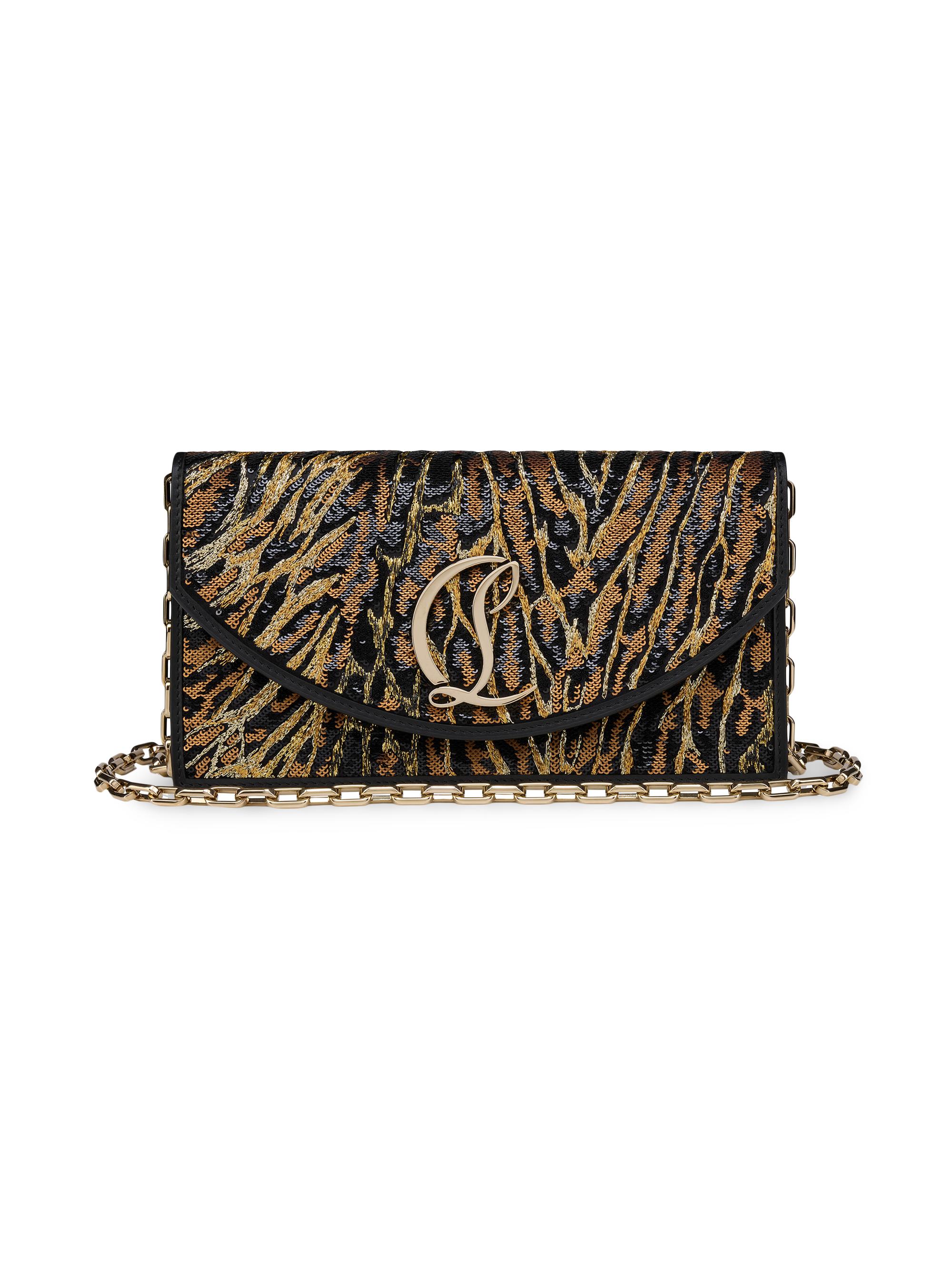 Christian Louboutin Women's Loubi54 Sequined Satin Clutch - Black Beige