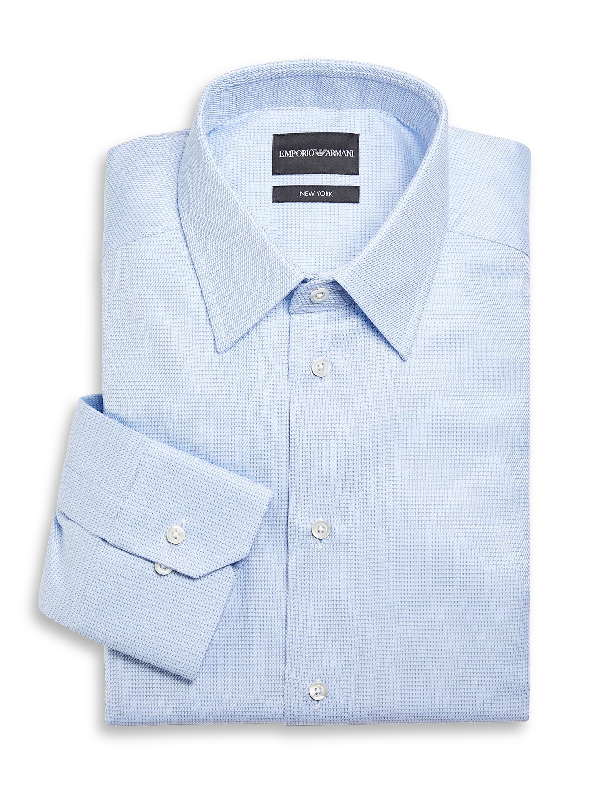 Emporio Armani Men's Micro Geometric-Print Cotton Shirt - Blue